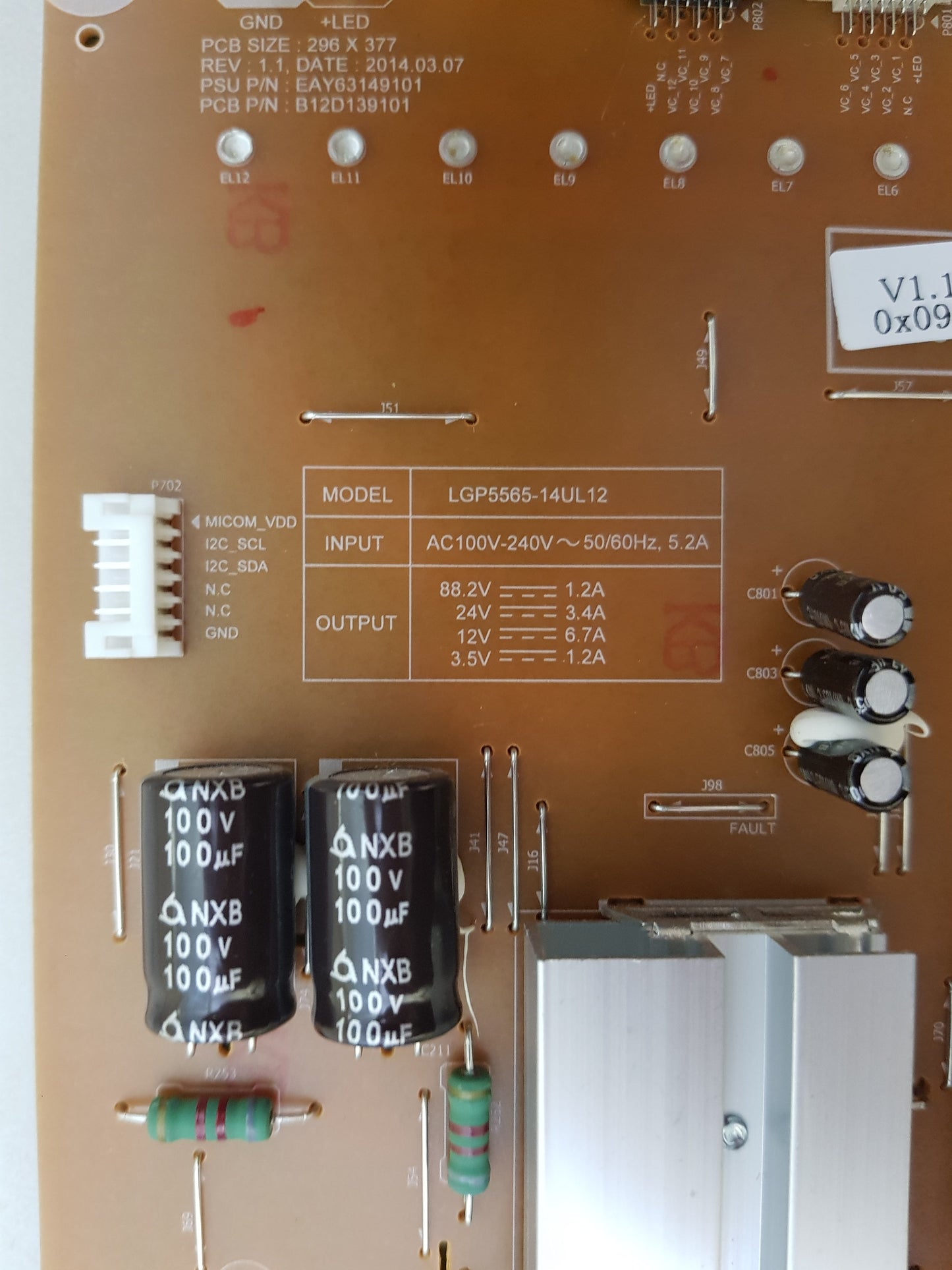 LG 65UB980T POWER SUPPLY BOARD EAY63149101 LGP5565-14UL12