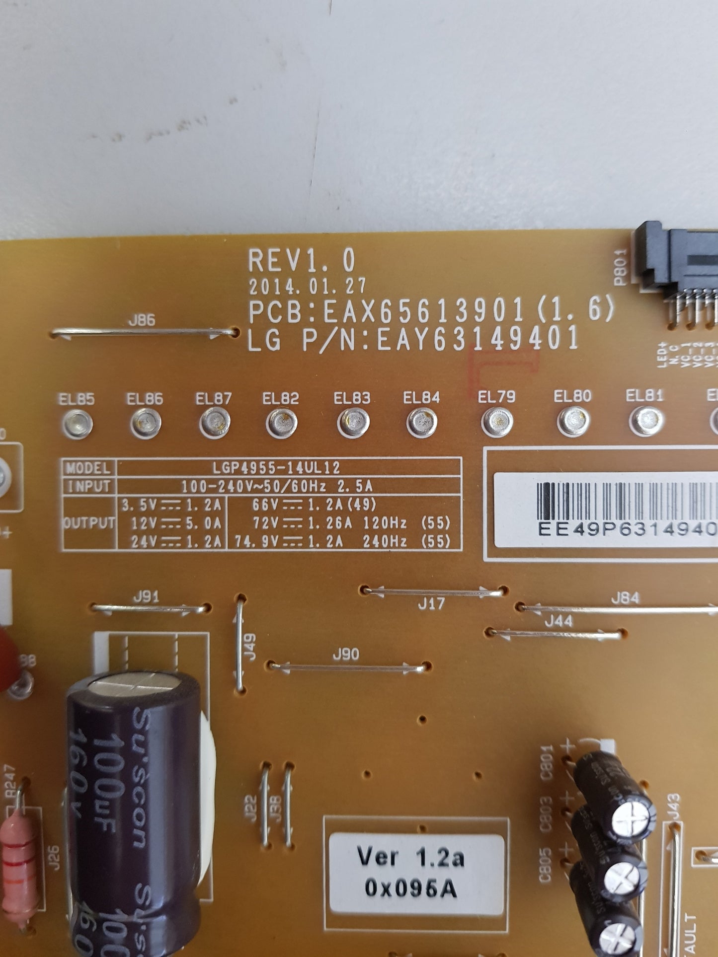 LG 55UB850T POWER SUPPLY BOARD EAX65613901 1.6 EAY63149401 LGP4955-14UL12