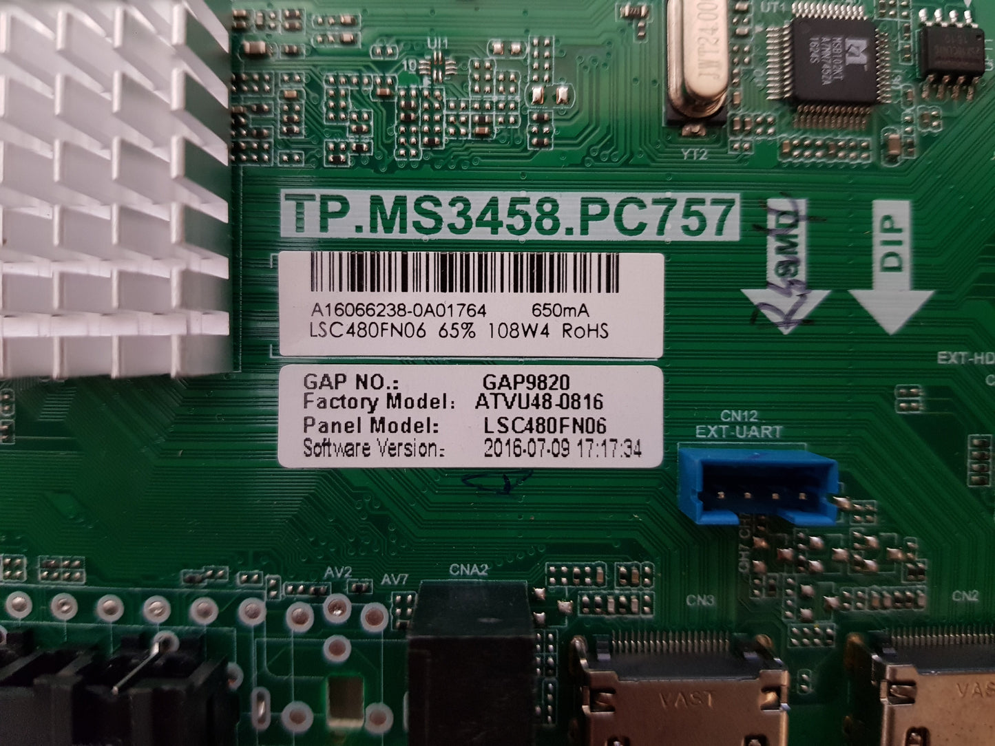 GENUINE BAUHN ATVU48-0816 MAIN BOARD TP.MS3458.PC757 A16066238