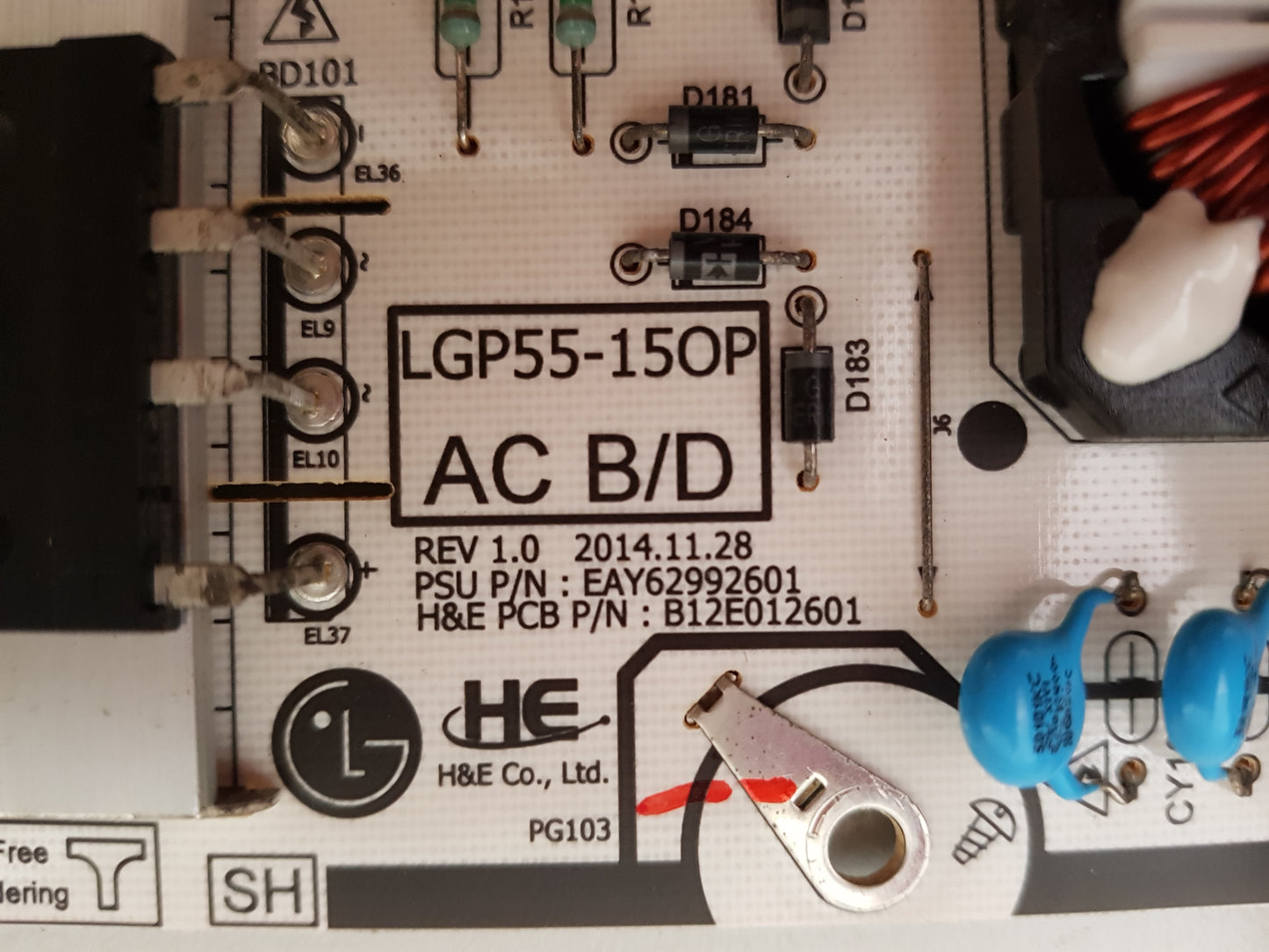 LG 55EG960T AC POWER SUPPLY BOARD EAY62992601 B12E012601 LGP55-15OP