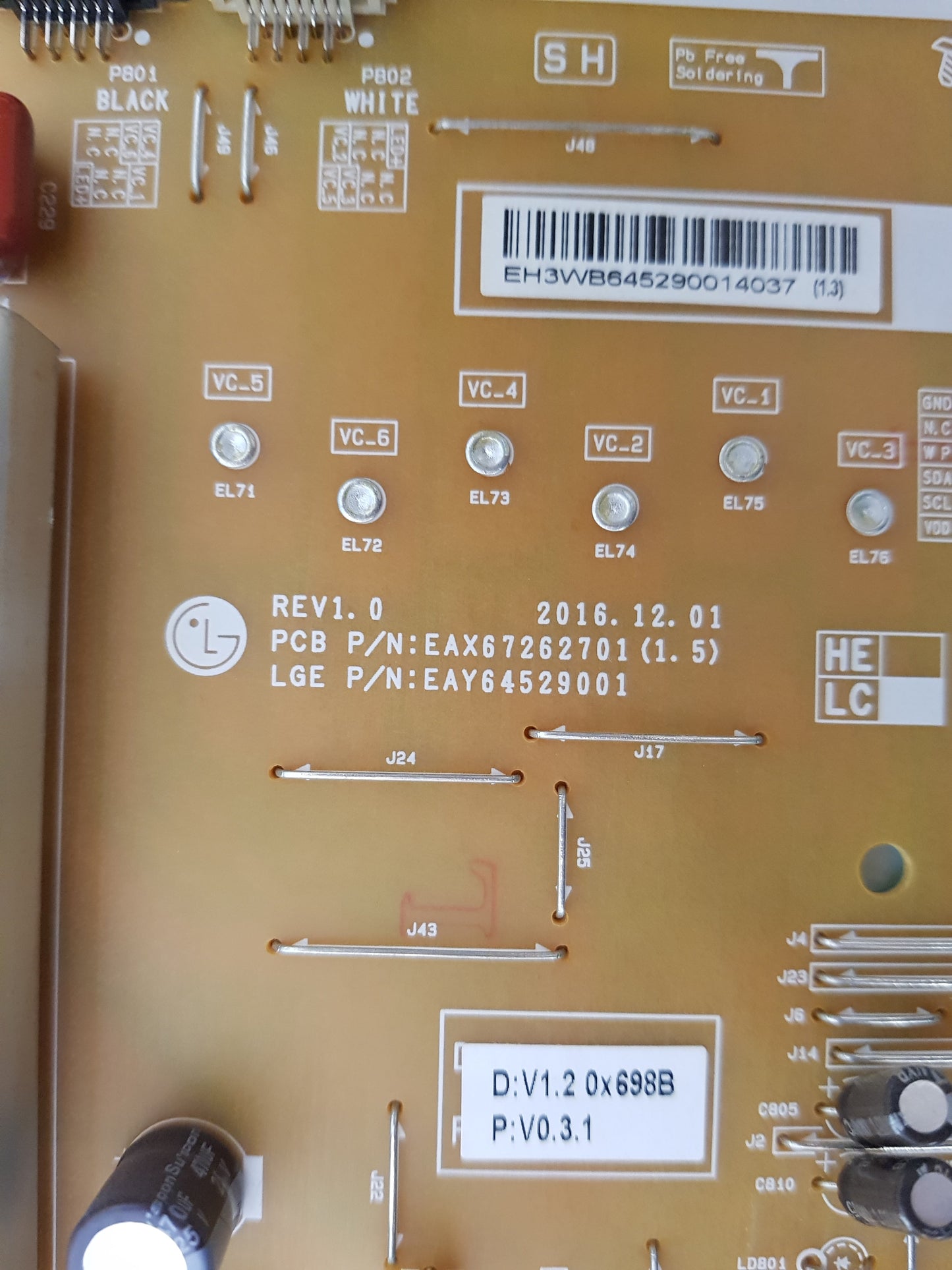 LG 65UJ752T POWER SUPPLY BOARD EAY64529001 LGP6065-17UL6 EAX67262701 1.5