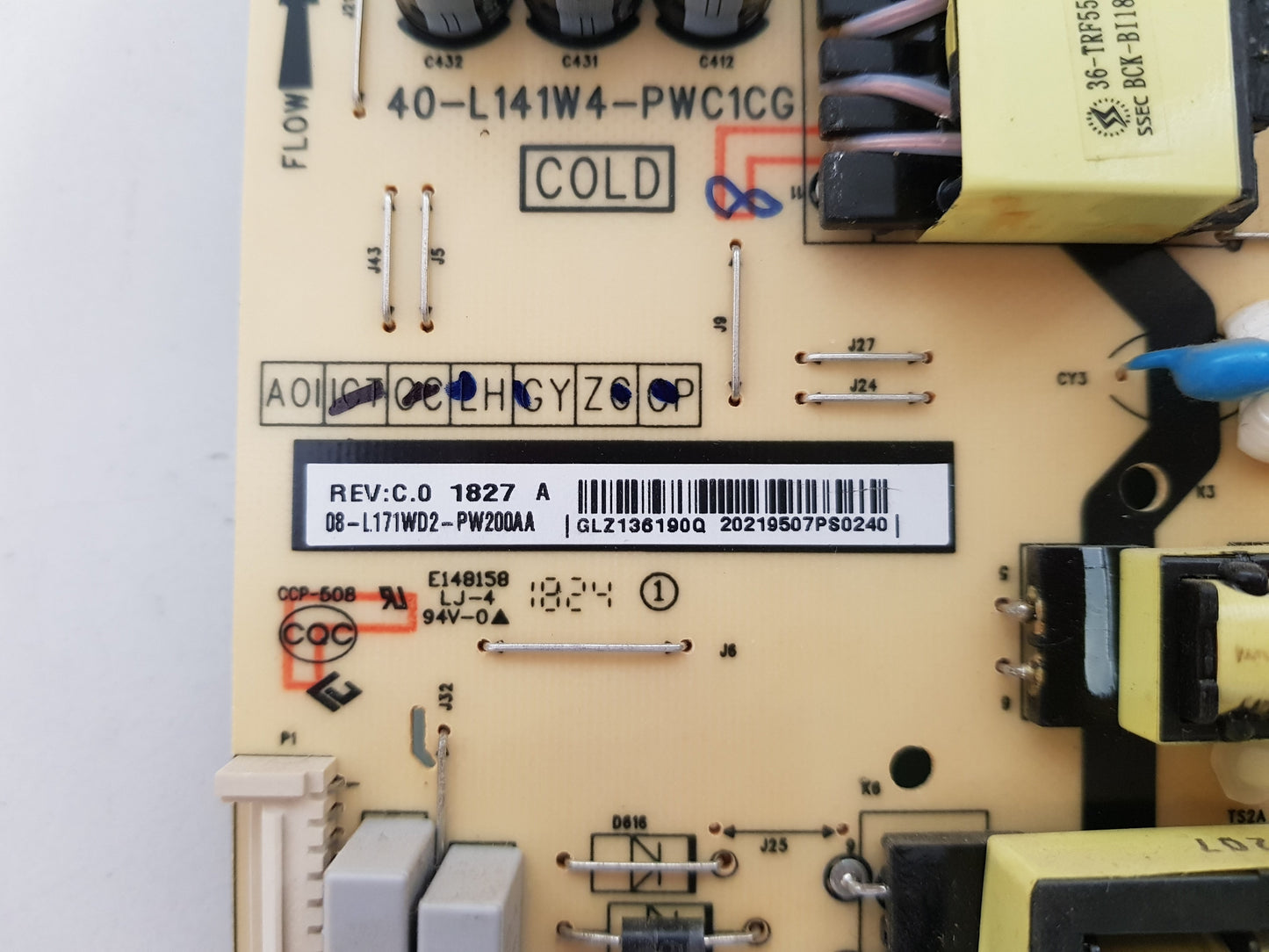 TCL 65P4US POWER SUPPLY BOARD 08-L171WD2-PW200AA 40-L141W4-PWC1CG