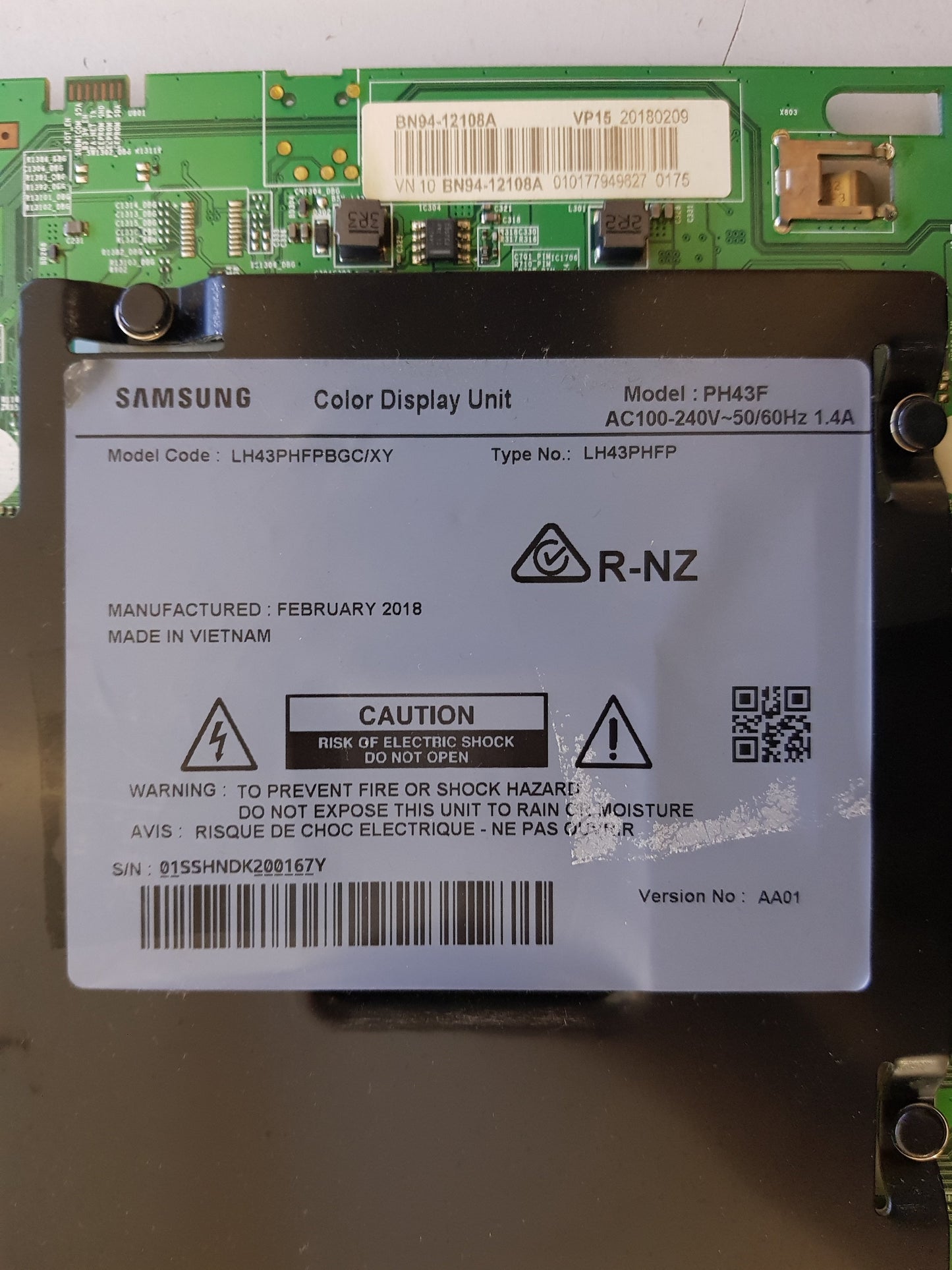 SAMSUNG PH43F COLOR DISPLAY UNIT MAIN BOARD BN94-12108A LH43PHFPBGC/XY