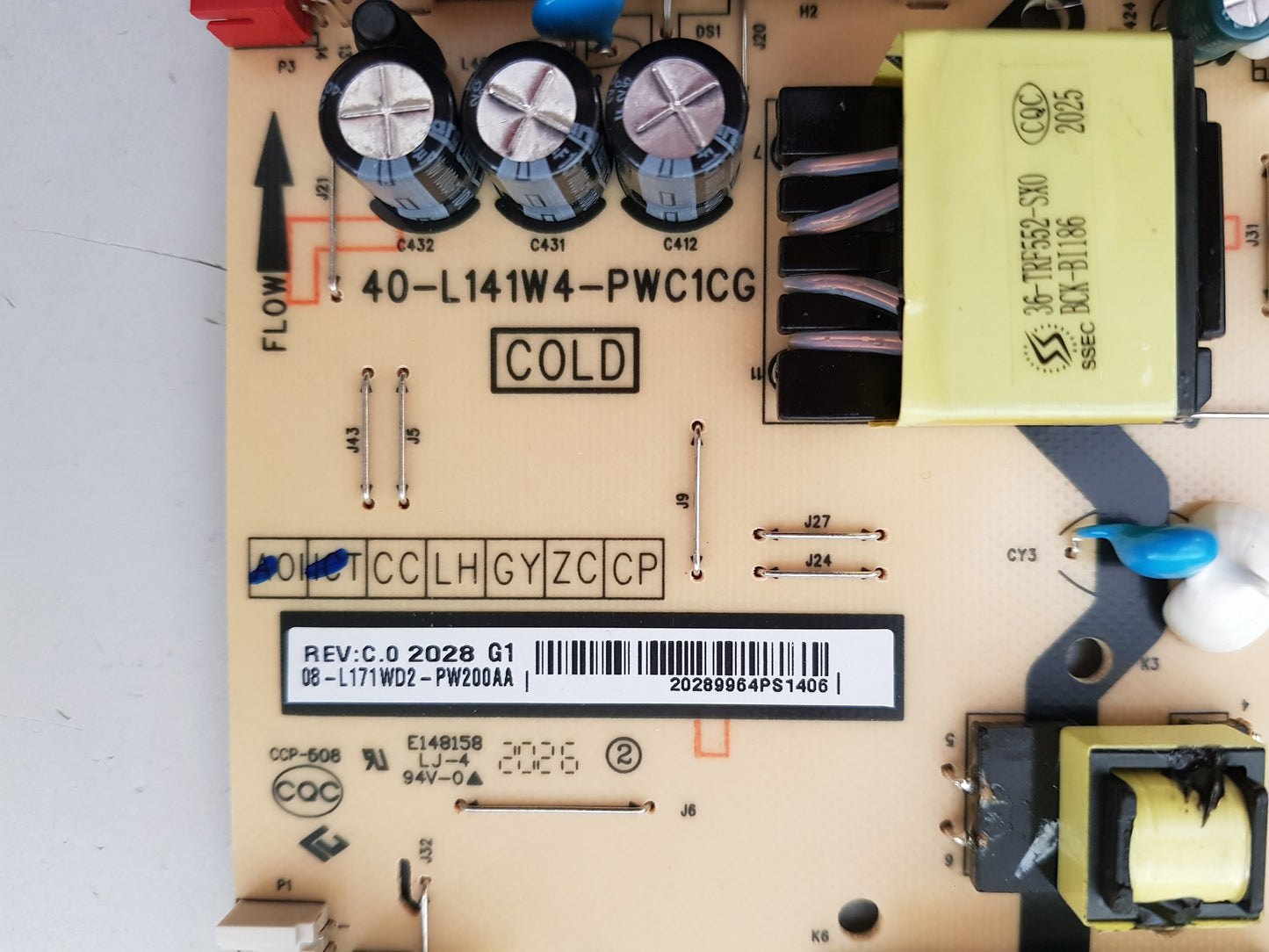 TCL 65P8M POWER SUPPLY BOARD 40-L141W4-PWC1CG 08-L171WD2-PW200AA