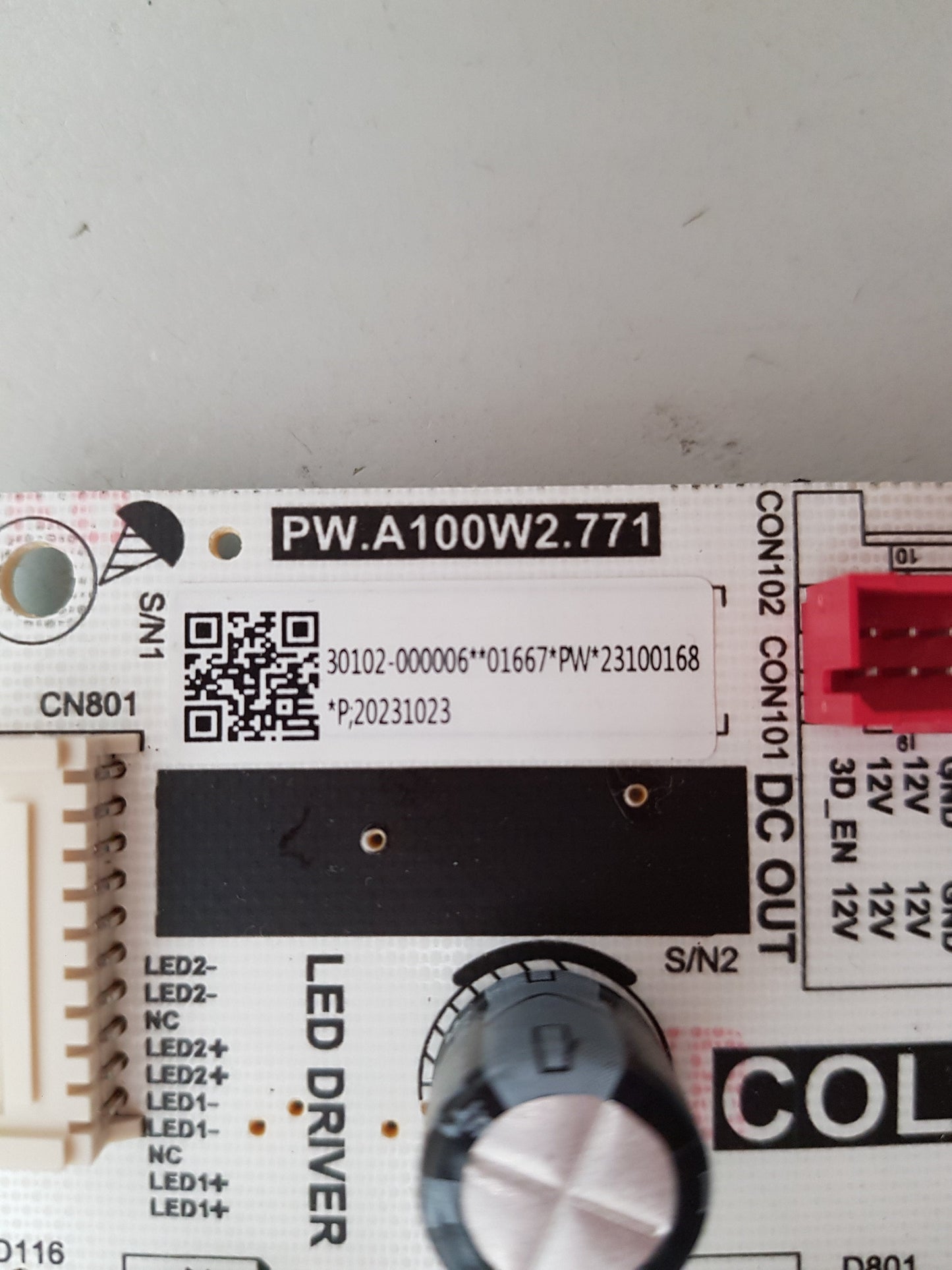 TCL 43P745 POWER SUPPLY BOARD PW.A100W2.771