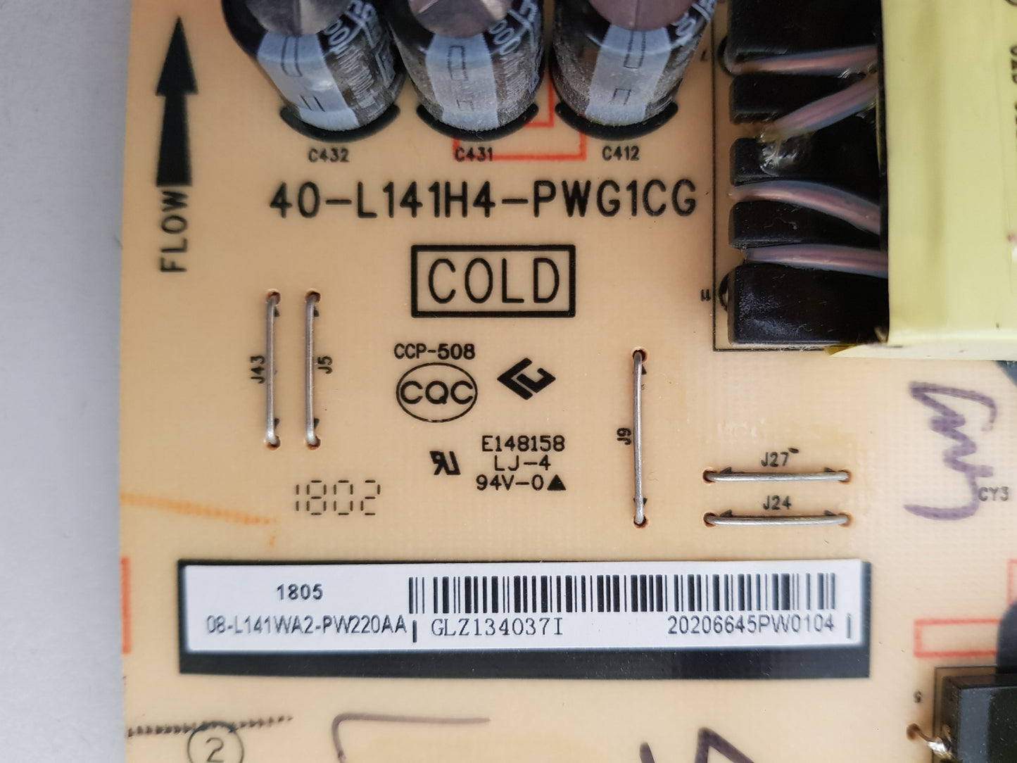 TCL 55P20US POWER SUPPLY BOARD 08-L141WA2-PW220AA 40-L141H4-PWC1CG