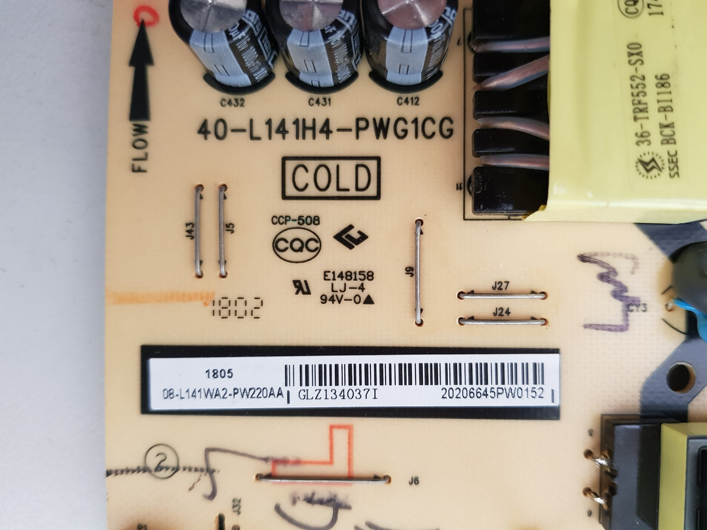 TCL 50P20US POWER SUPPLY BOARD 08-L141WA2-PW220AA 40-L141H4-PWG1CG