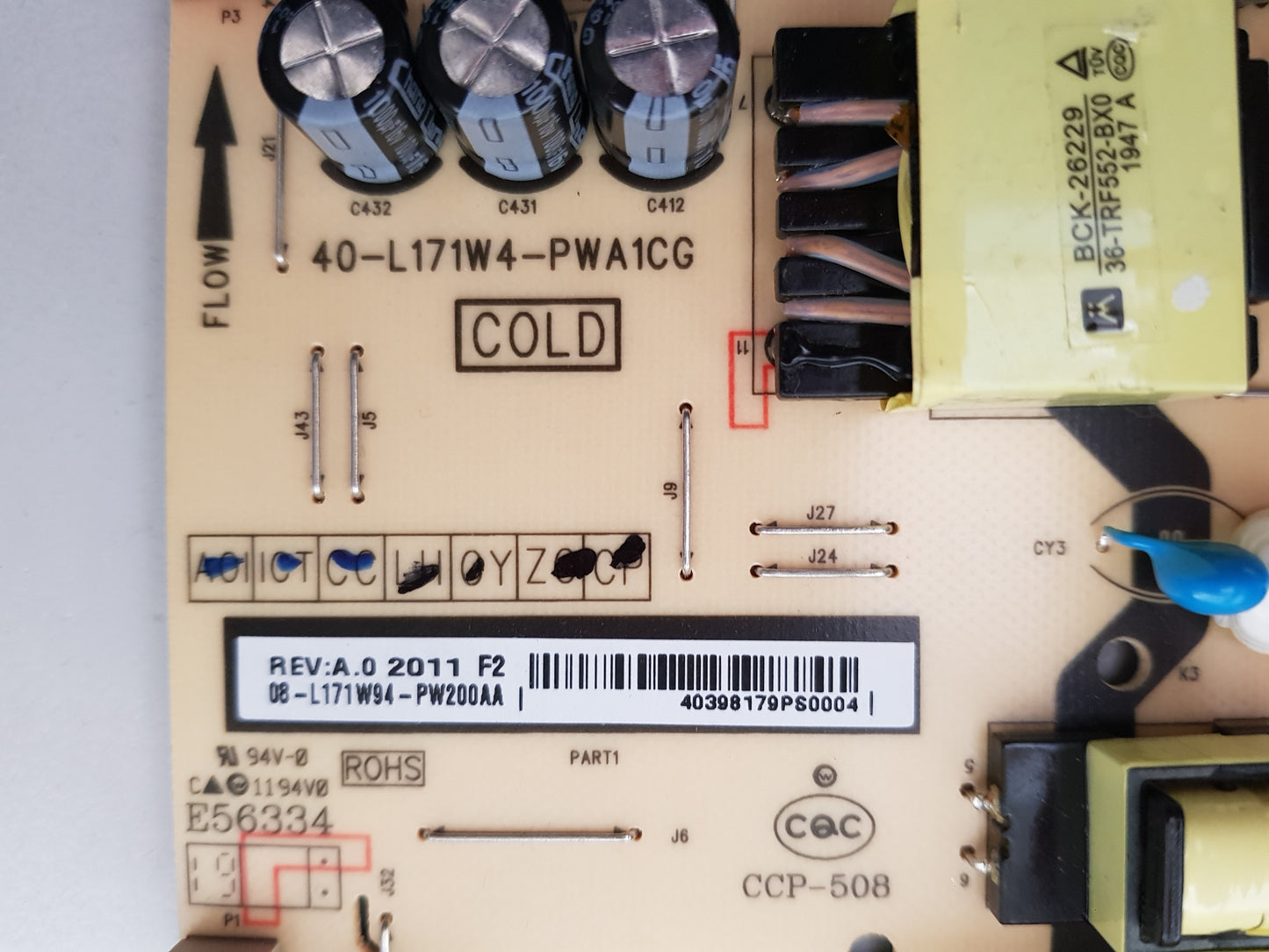 TCL 55P8S POWER SUPPLY BOARD 40-L171W4-PWA1CG 08-L171W94-PW200AA