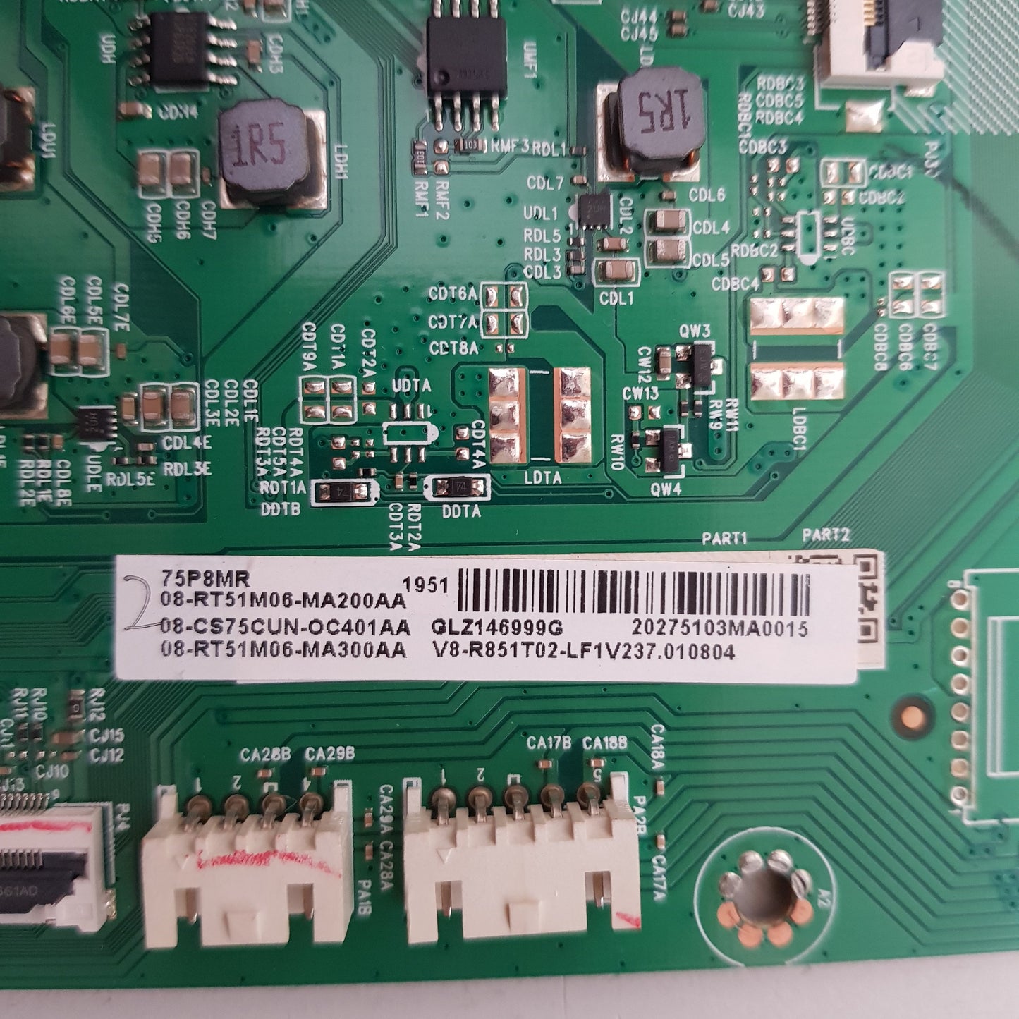 TCL 75P8MR MAIN BOARD 40-RT51M1-MAB2HG V8-R851T02-LF1V