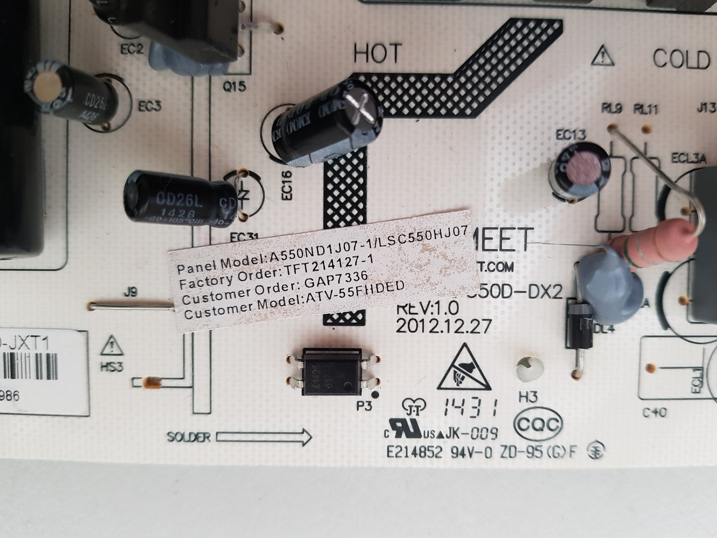 BAUHN ATV55FHDED POWER SUPPLY BOARD MIP550D-JXT1