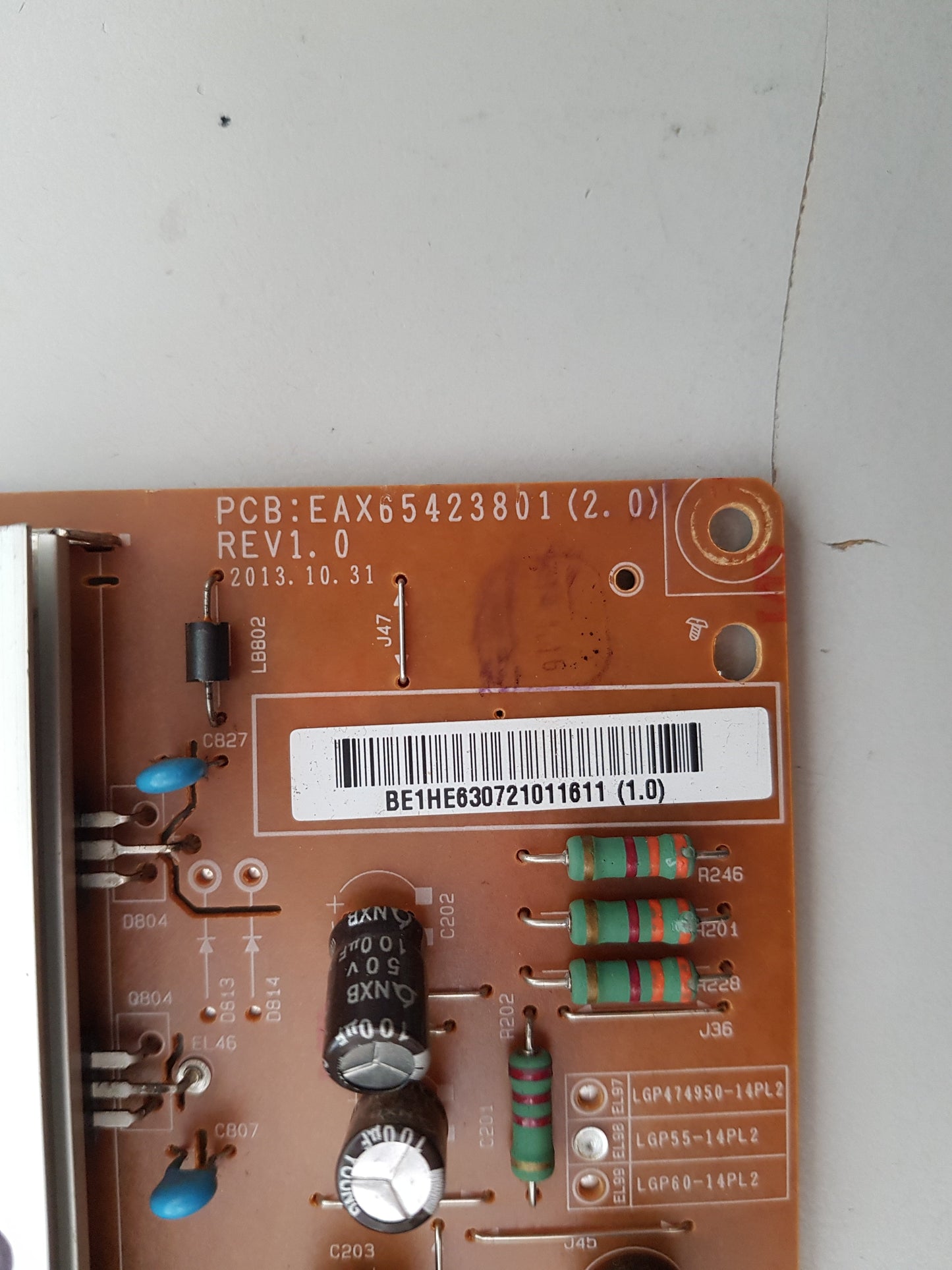 LG 55LB6500 POWER SUPPLY BOARD EAX65423801 2.0 LGP55-14PL2 EAY63072101
