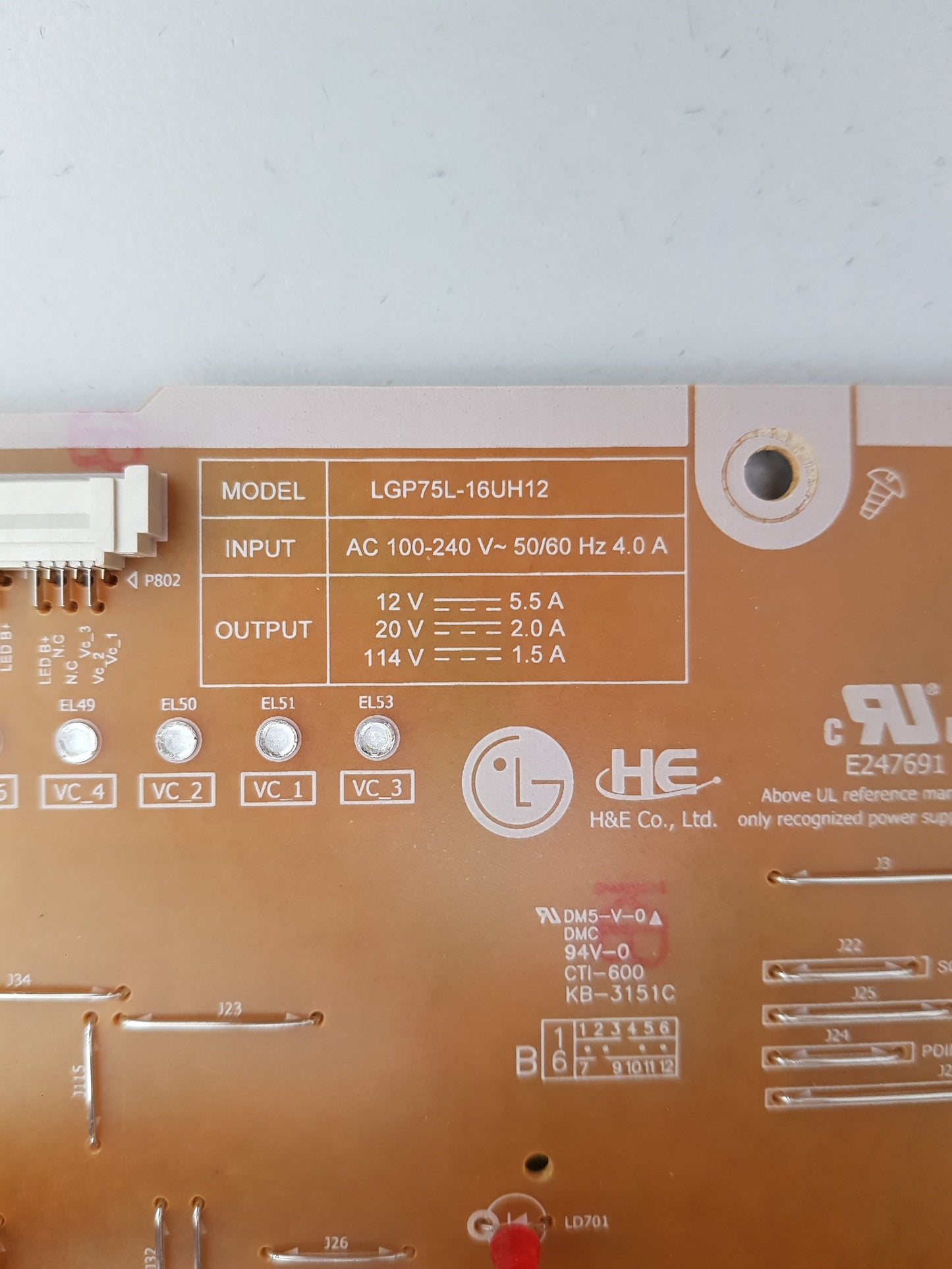 LG 75UH855T POWER SUPPLY BOARD EAY64269141 LGP75L-16UH12 B12F129141