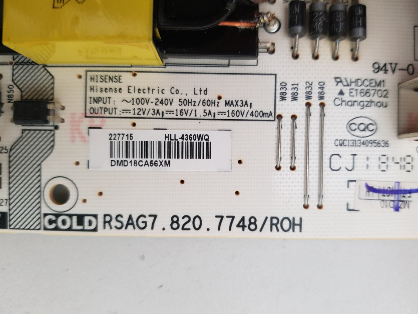 HISENSE 55P6 POWER SUPPLY BOARD RSAG7.820.7748 HLL-4360WQ 227715