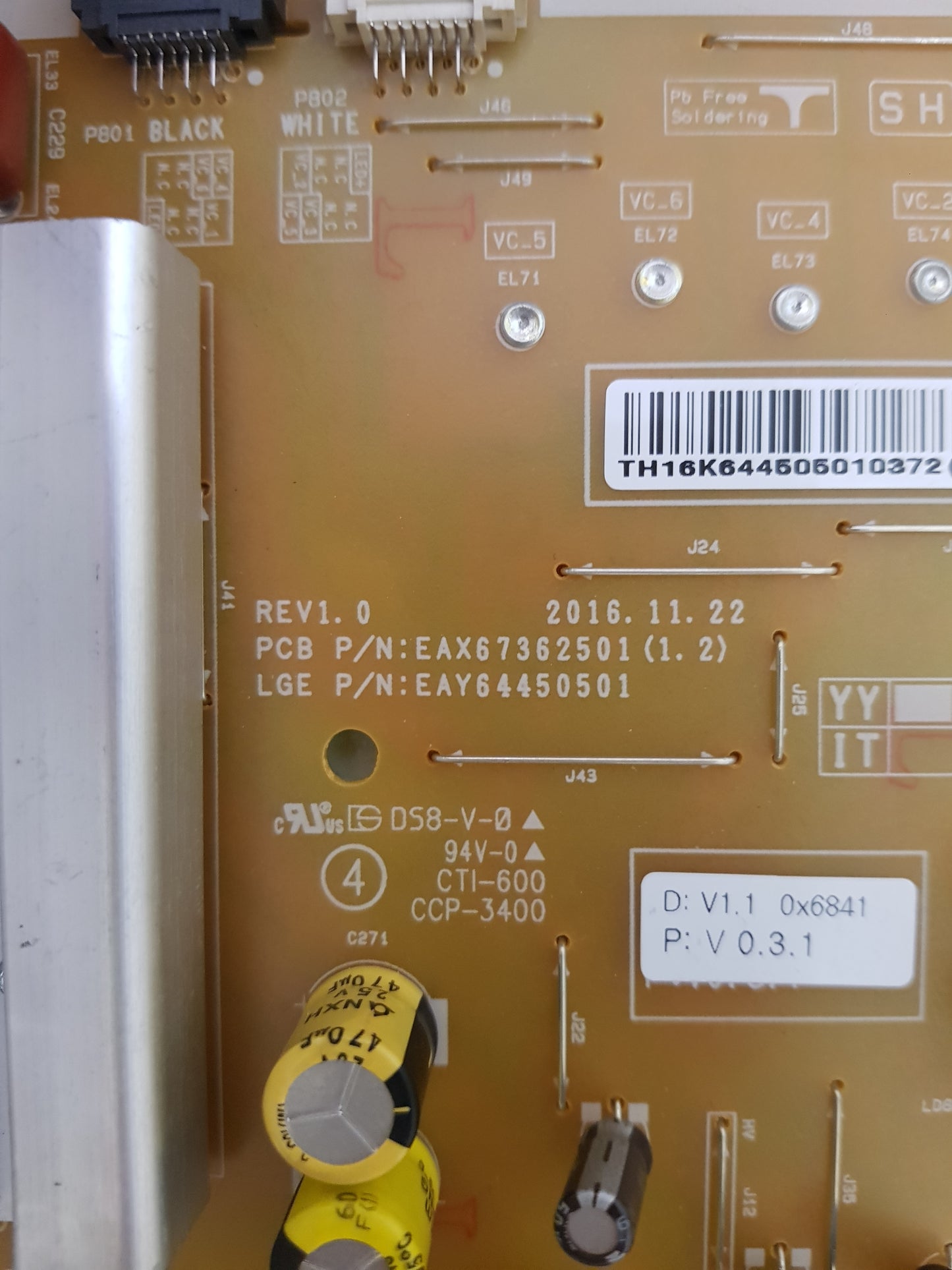 LG 55UK6540 POWER SUPPLY BOARD EAX67362501 1.2 LGP55L-17UL6 EAY64450501