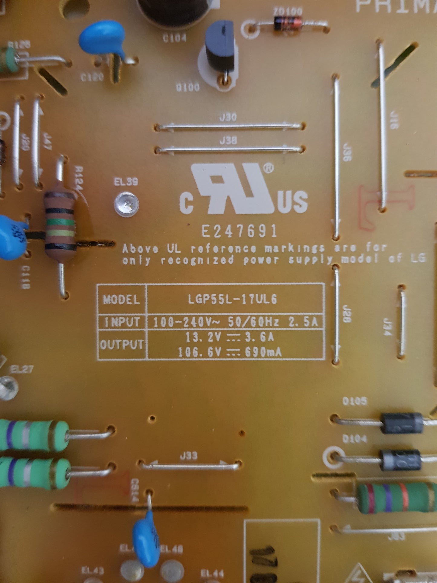 LG 55UK6540 POWER SUPPLY BOARD EAX67362501 1.2 LGP55L-17UL6 EAY64450501