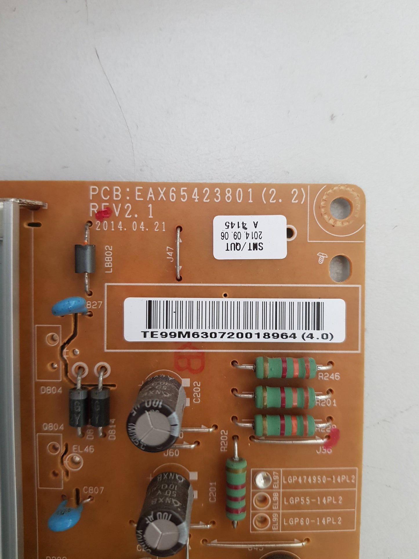 LG 50LB5820 POWER SUPPLY BOARD EAY63072001 EAX65423801 2.2 LGP474950-14PL2