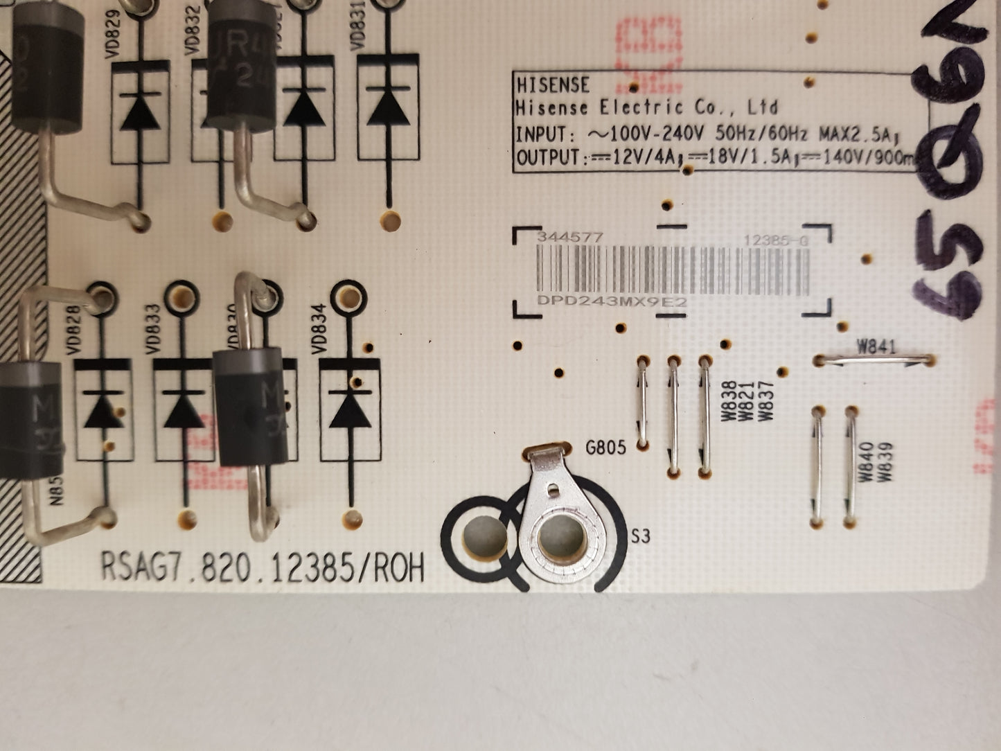 HISENSE 65Q6NAU POWER SUPPLY BOARD RSAG7.820.12385 344577 12385-G