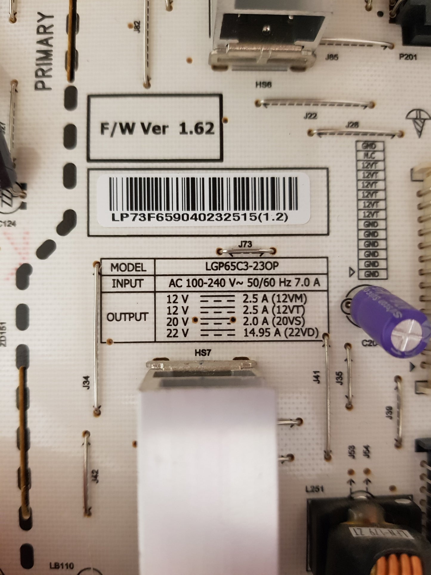 LG OLED 65C3PSA POWER SUPPLY BOARD LGP65C3-23OP EAY65904023 EPCA48CC2A 3PCR03223A