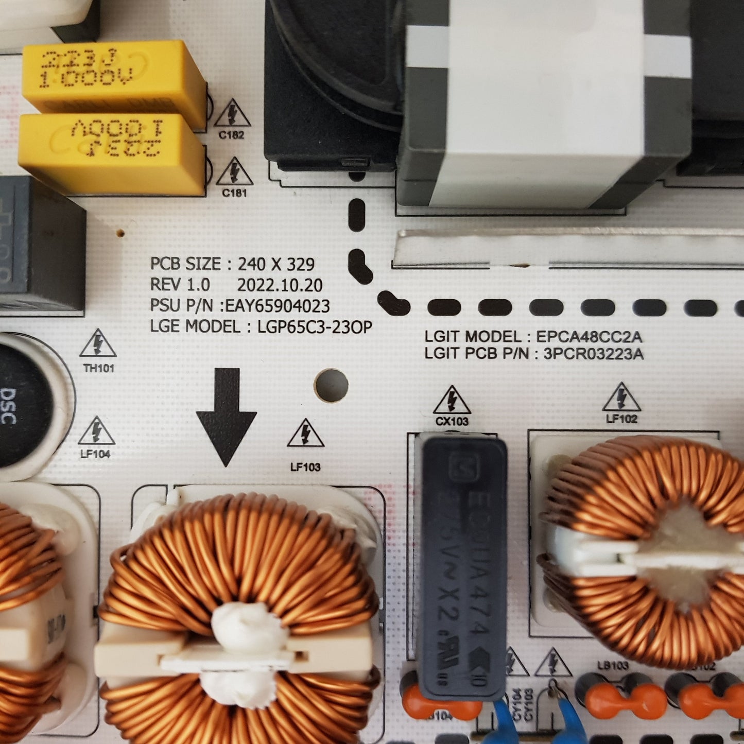 LG OLED 65C3PSA POWER SUPPLY BOARD LGP65C3-23OP EAY65904023 EPCA48CC2A 3PCR03223A