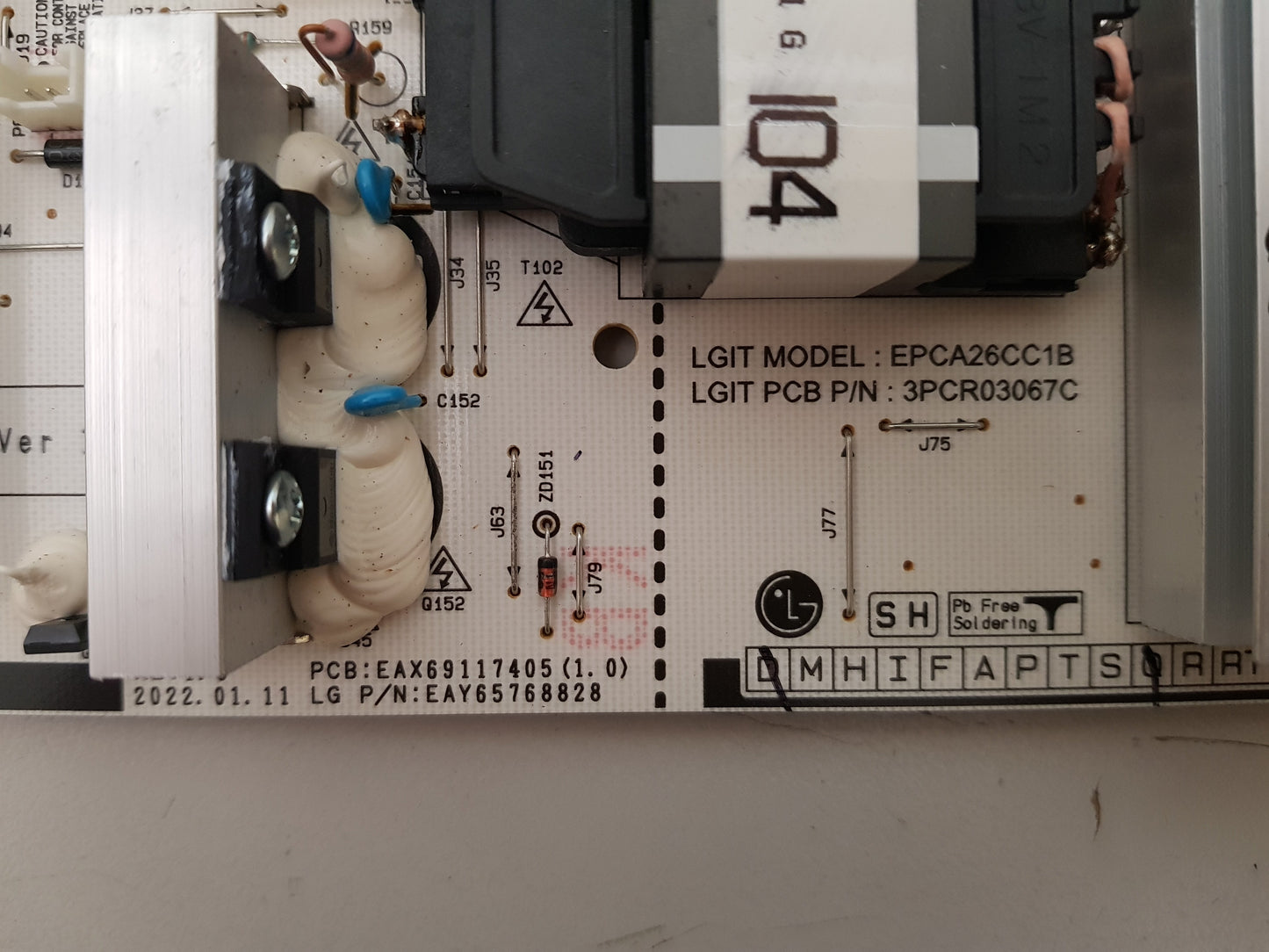 LG OLED 48C2PSA POWER SUPPLY BOARD EAX69117405 1.0 EAY65768828 EPCA26CC1B 3PCR03067C LGP48CX-20OP