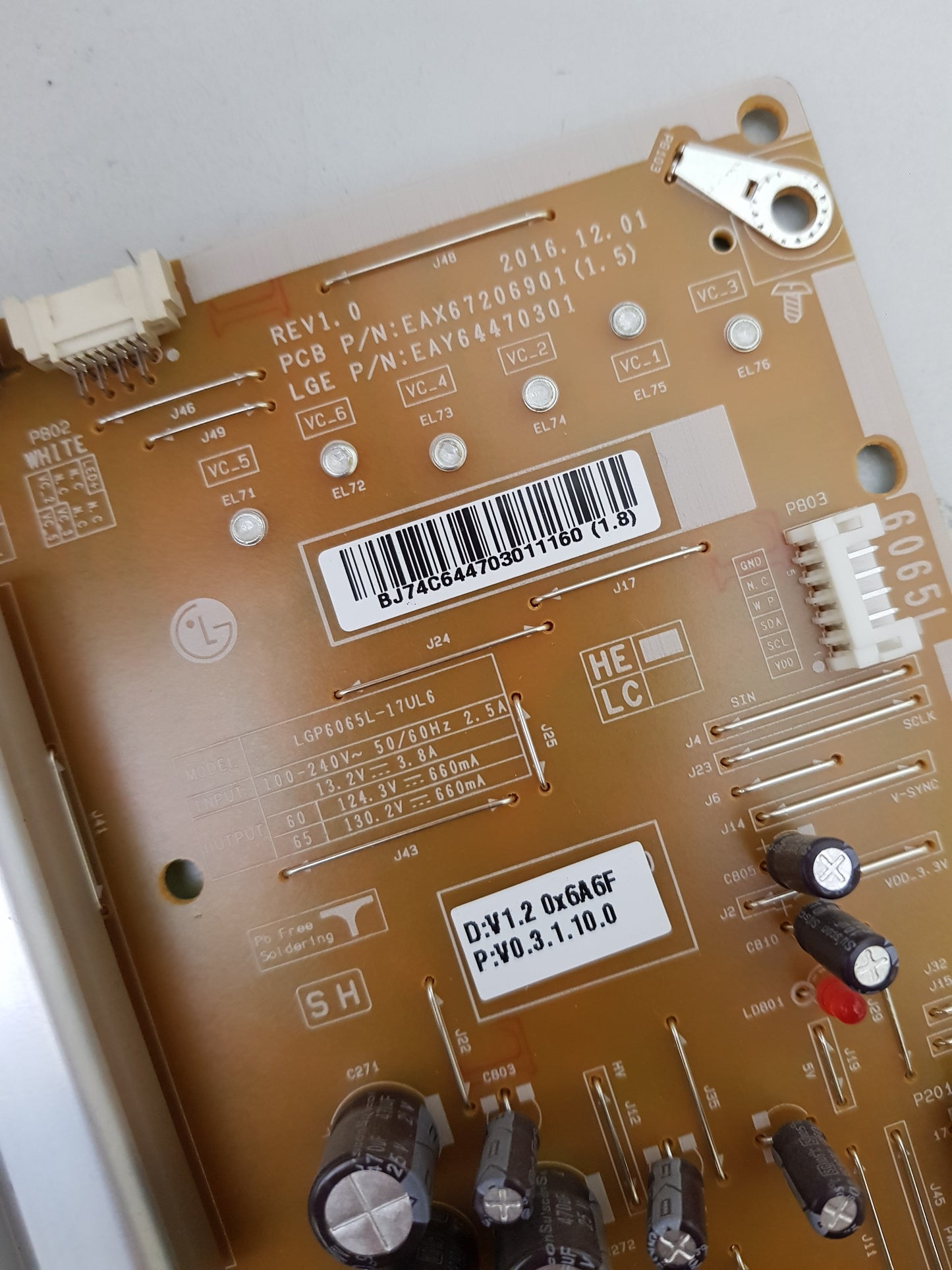 LG 65UK6540PTD POWER SUPPLY BOARD LGP6065L-17UL6 EAY64470301 EAX67206901 (1.5)