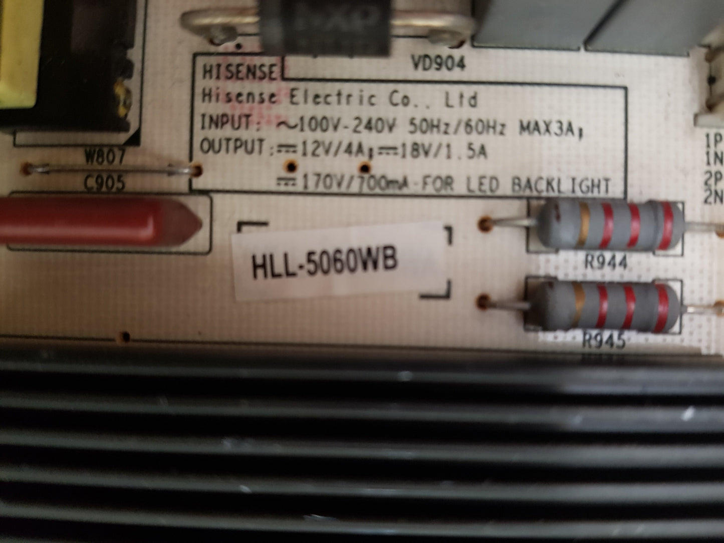 HISENSE 58K322UW POWER SUPPLY BOARD RSAG7.820.6106 HLL-5060WB 184913