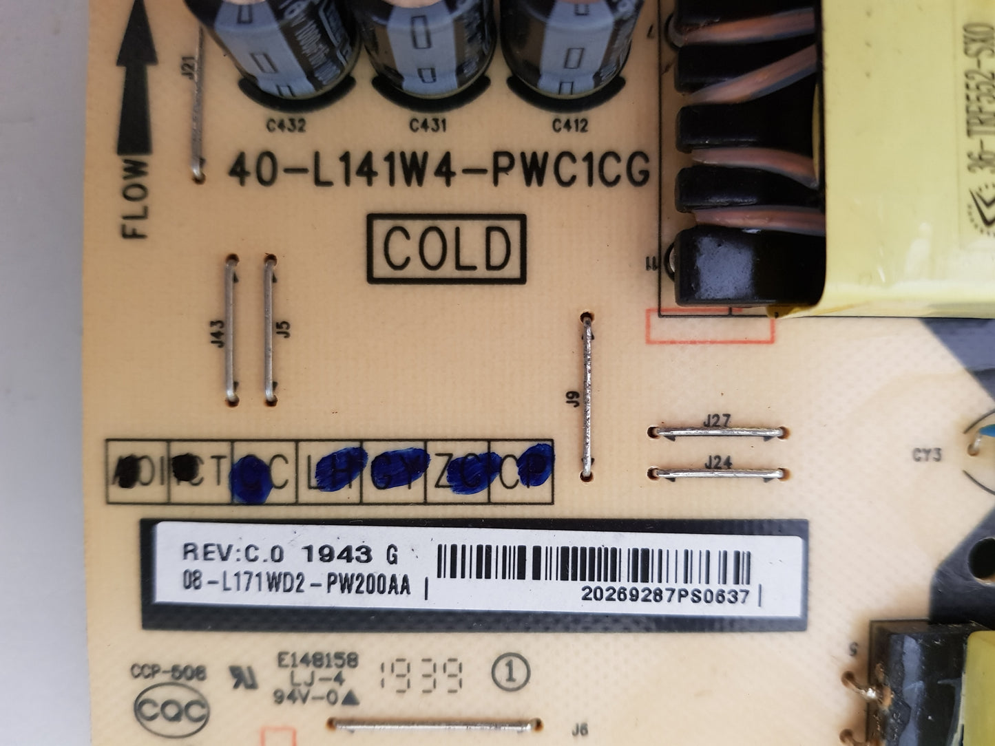 FFALCON 65UF1 POWER SUPPLY BOARD 08-L171WD2-PW200AA 40-L141W4-PWC1CG