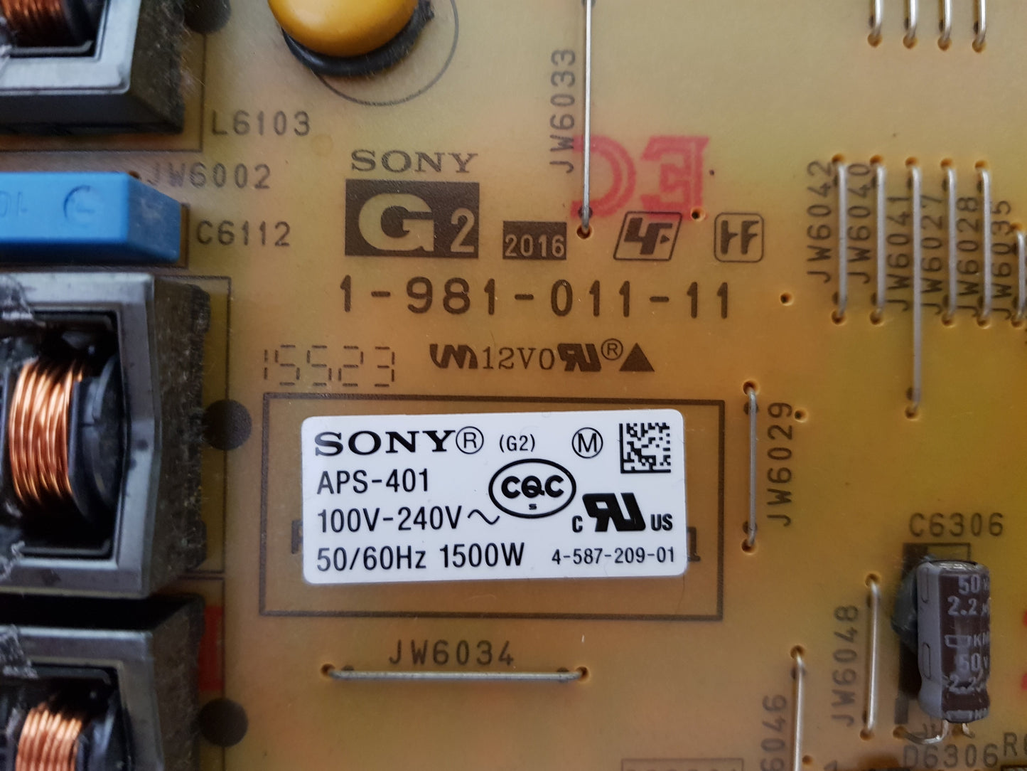 SONY KD- 75X9400D POWER SUPPLY BOARD G2 1-981-011-11 APS-401 147465011