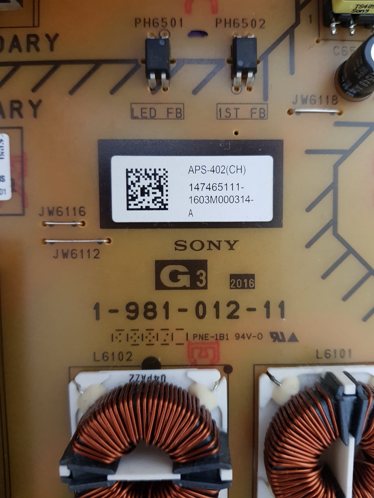 SONY KD- 75X9400E POWER SUPPLY BOARD G3 1-981-12-11 APS-402 147465111
