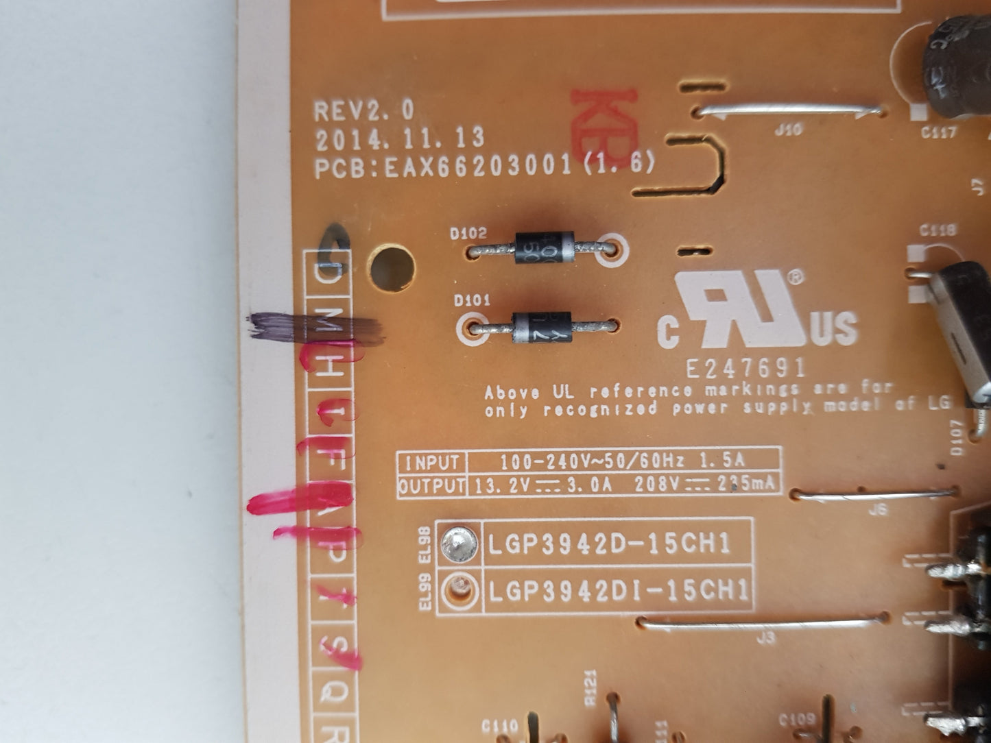LG 42LX330C POWER SUPPLY BOARD EAX66203001 1.6 LGP3942D-15CH1