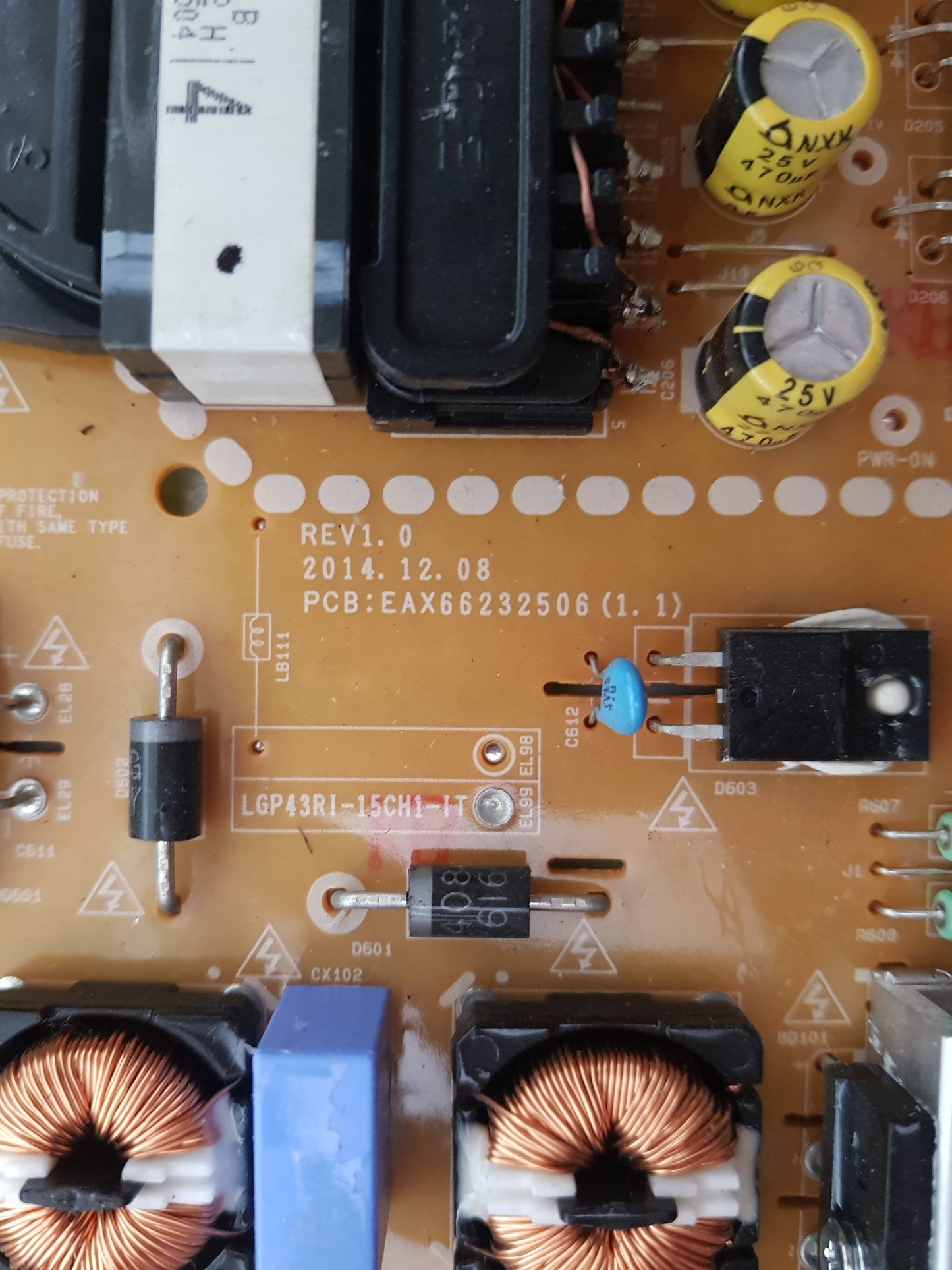 LG 43SM5KB POWER SUPPLY BOARD EAX66232506 1.1 LGP43RI-15CH1-IT EAY63630706