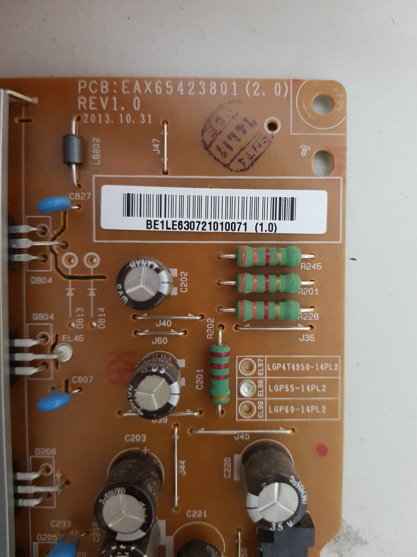 LG 55LB5820 POWER SUPPLY BOARD EAY63072101 LGP55-14PL2 EAX65423801 2.0
