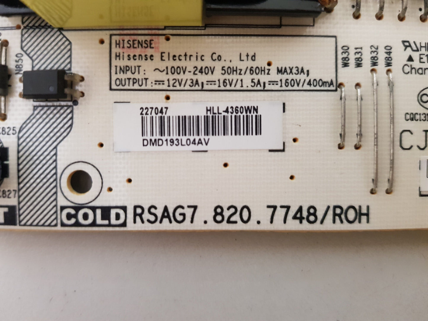 HISENSE 58R5 POWER SUPPLY BOARD RSAG7.820.7748 HLL-4360WN 227047