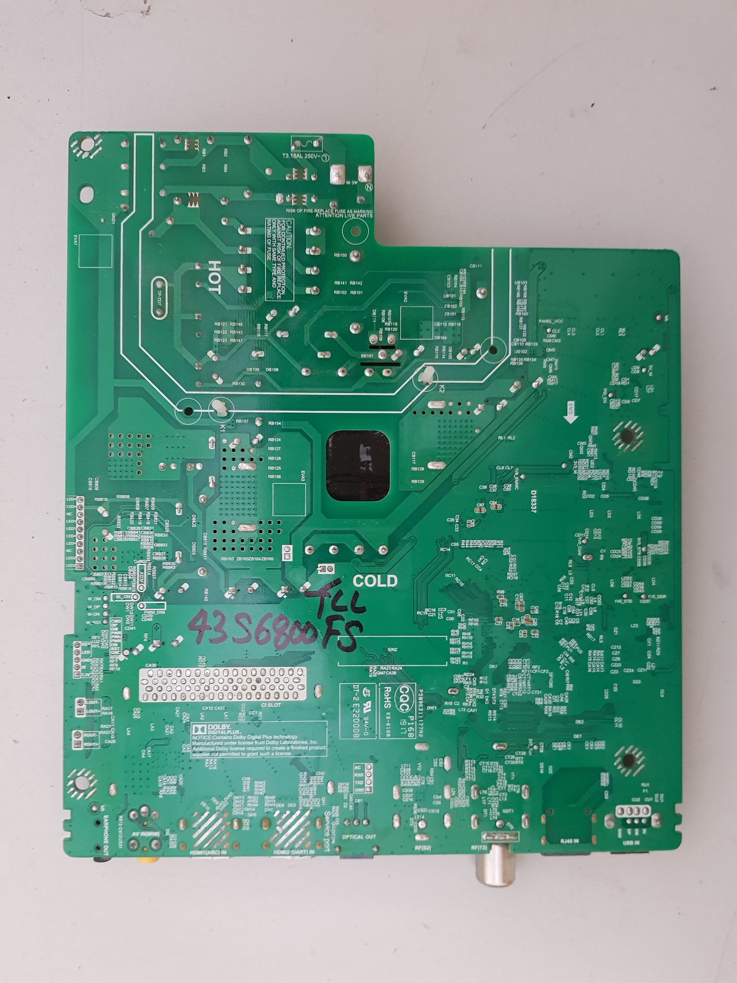 TCL 43S6800FS MAIN BOARD RT41K RTK2841 TPD.RT2841.PB772
