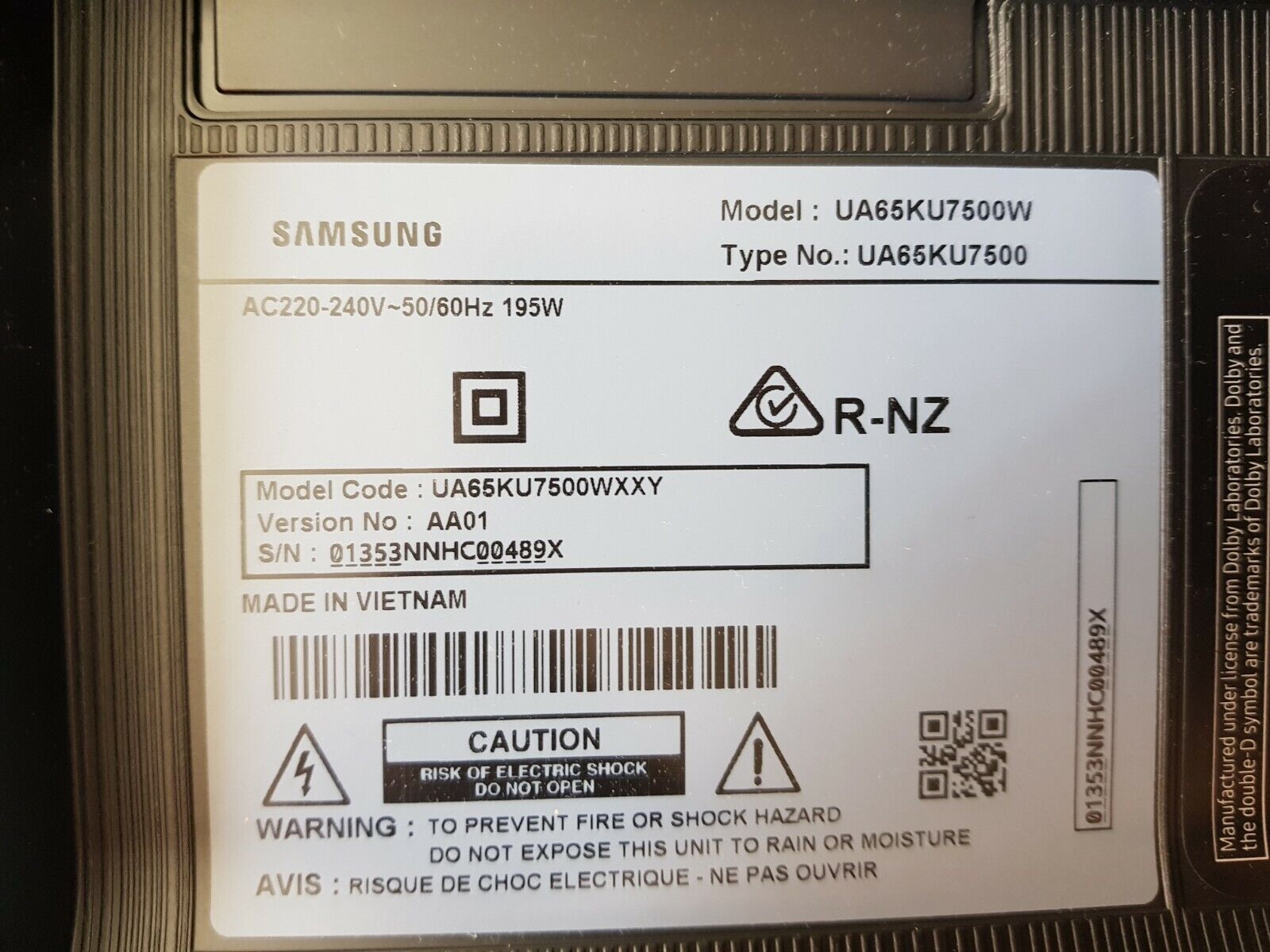 GENUINE SAMSUNG UA65KU7500 (VER-AA01) MAIN BOARD BN94-10979C BN41-02528A