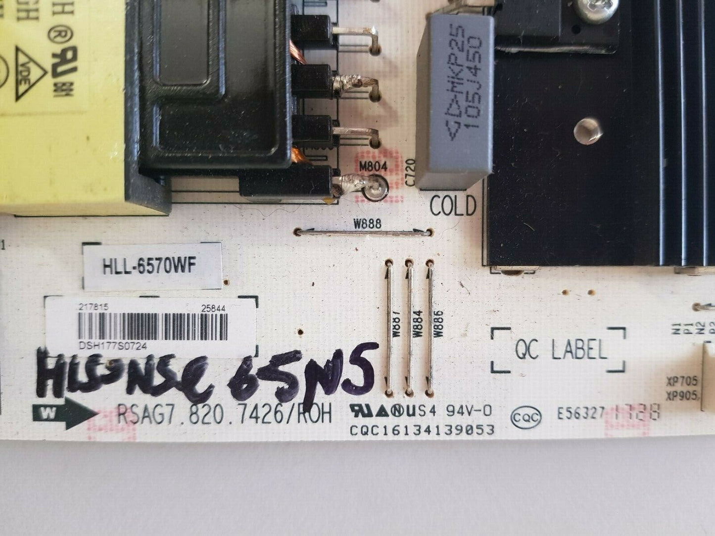 GENUINE HISENSE 65N5 POWER SUPPLY BOARD HLL-6570WF RSAG7.820.7426/ROH 217815