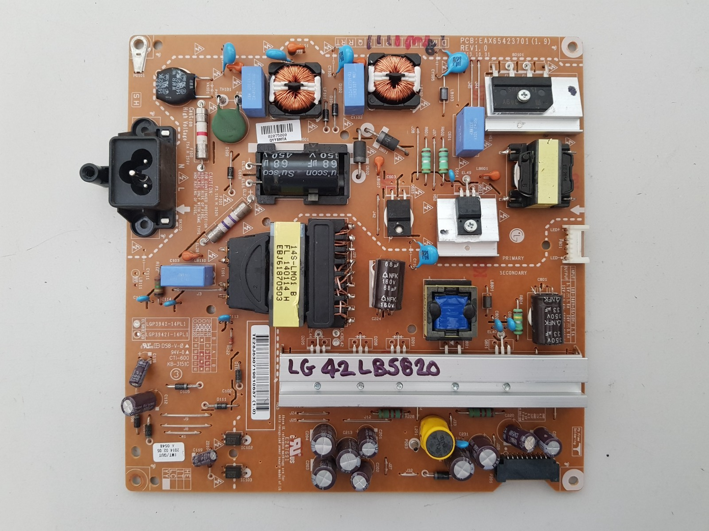 GENUINE LG 42LB5820 POWER SUPPLY BOARD EAY63071901 EAX65423701 1.9 LGP3942-14PL1