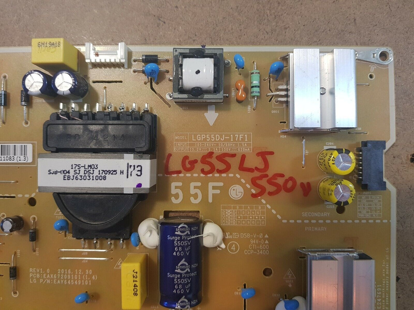 GENUINE LG 55LJ5500V Power Supply Board - EAX67209101 (1.4) EAY64549101