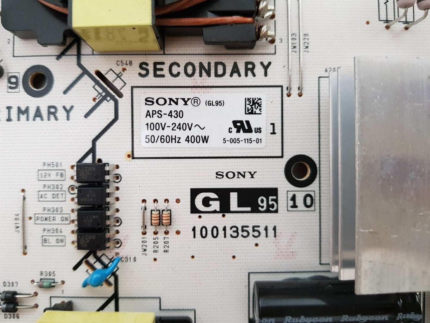 GENUINE SONY KD- 65X7000G POWER SUPPLY BOARD GL95 100135511 APS-430 100139011