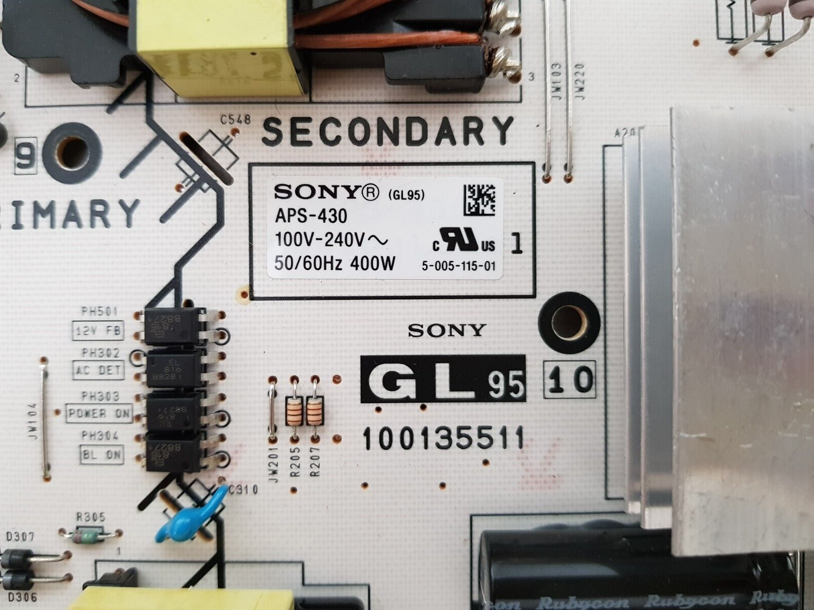 GENUINE SONY KD- 65X7000G POWER SUPPLY BOARD GL95 100135511 APS-430 100139011