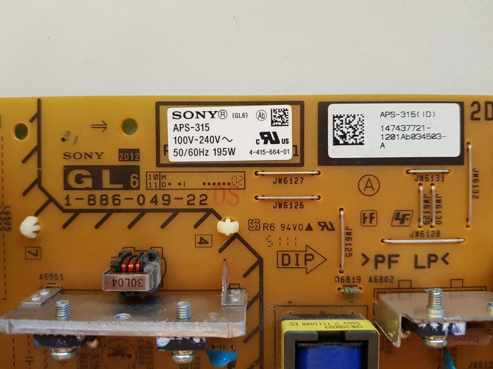 GENUINE SONY KDL40HX750 POWER SUPPLY BOARD 147437721 APS-315 1-886-049-22 GL6