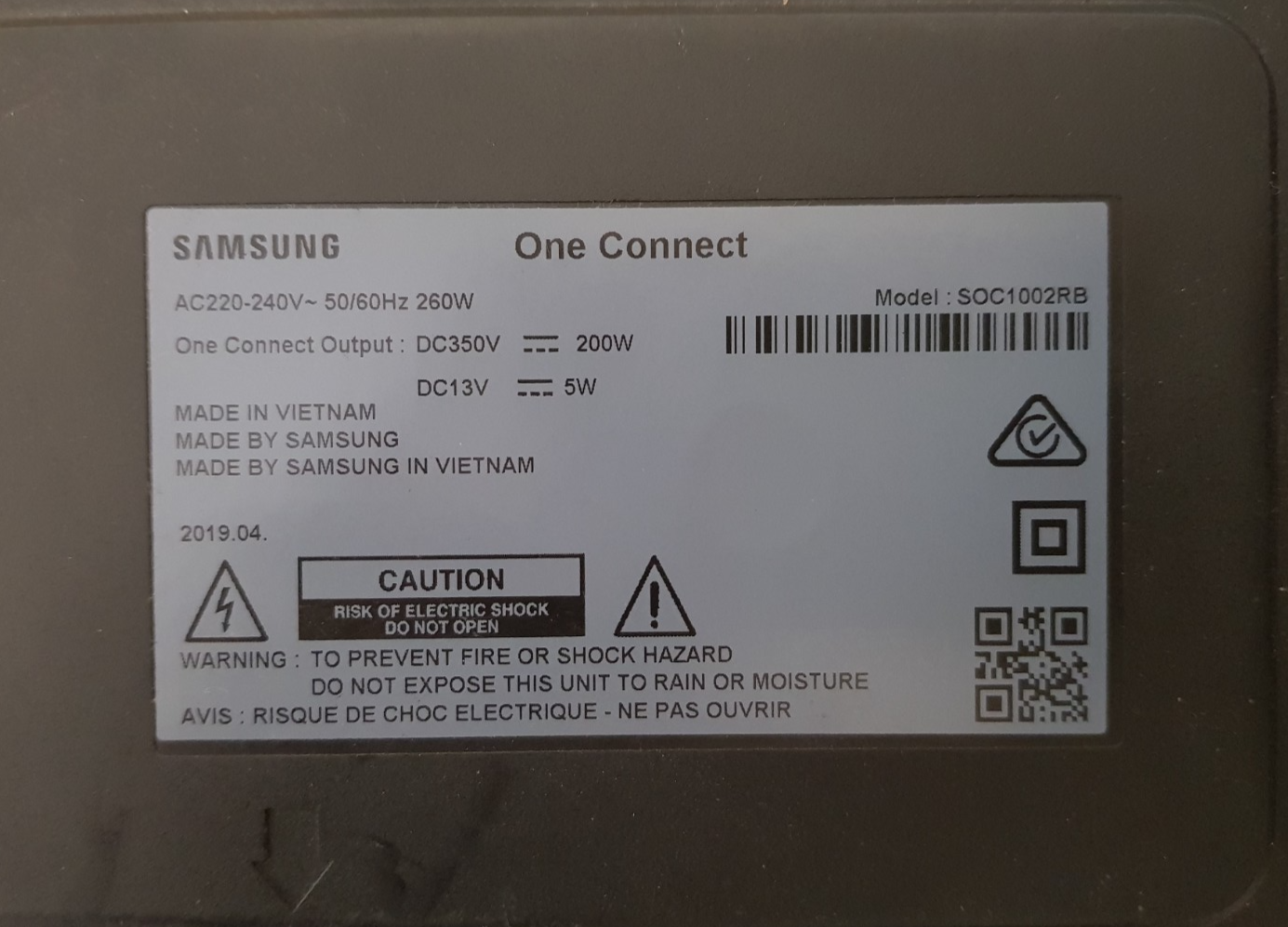 GENUINE SAMSUNG 55Q90 65Q85 65Q80 ONE CONNECT BOX & CABLE SOC1002RB