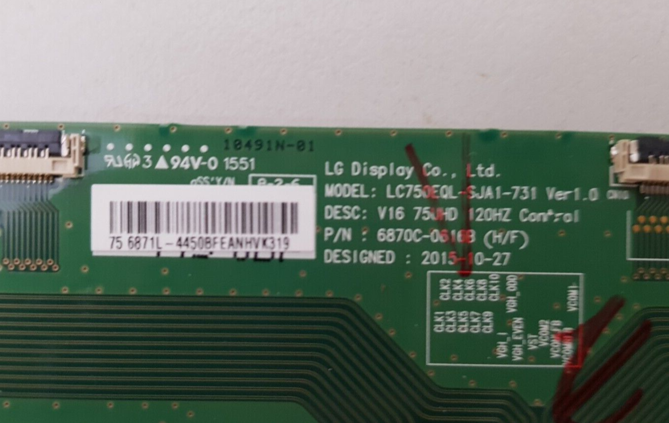 GENUINE SONY KD- 75X8500D T-CON BOARD 6870C-0616B 6871L-4450B