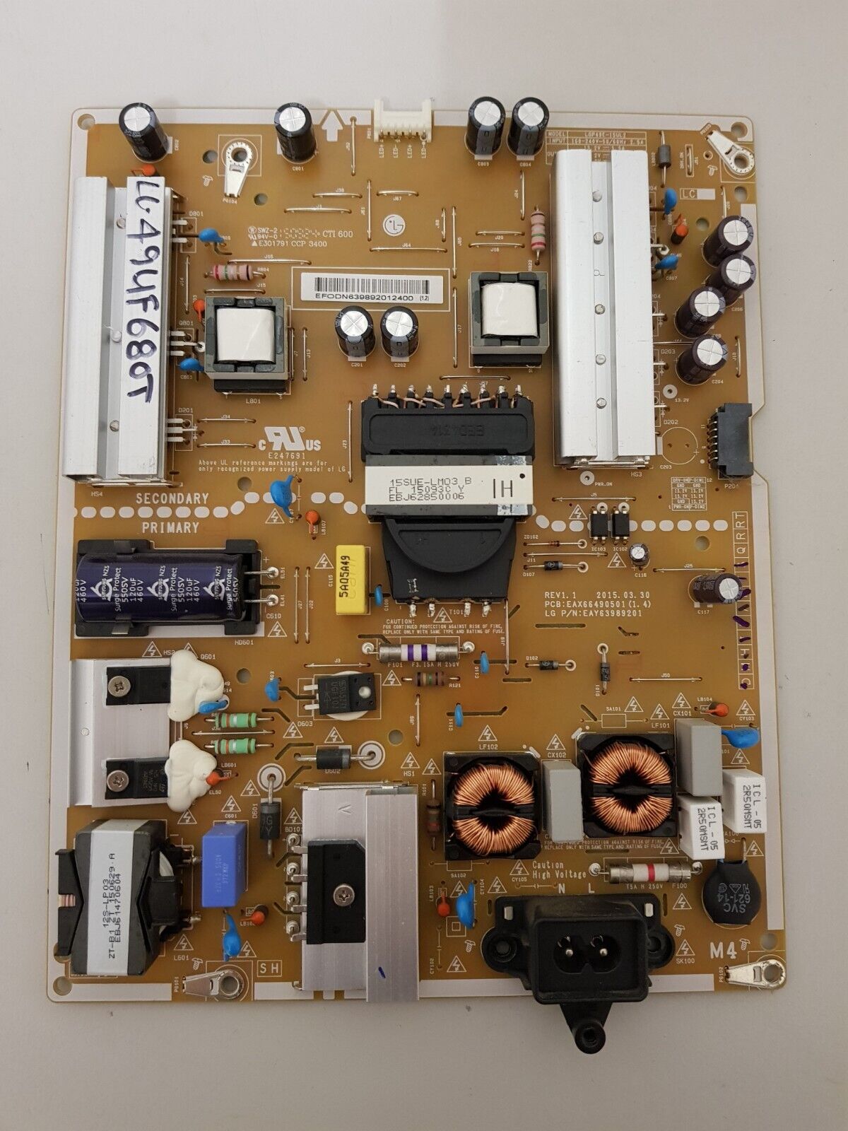 GENUINE LG 49UF680T POWER SUPPLY BOARD EAY63989201 LGP49E-15UL2