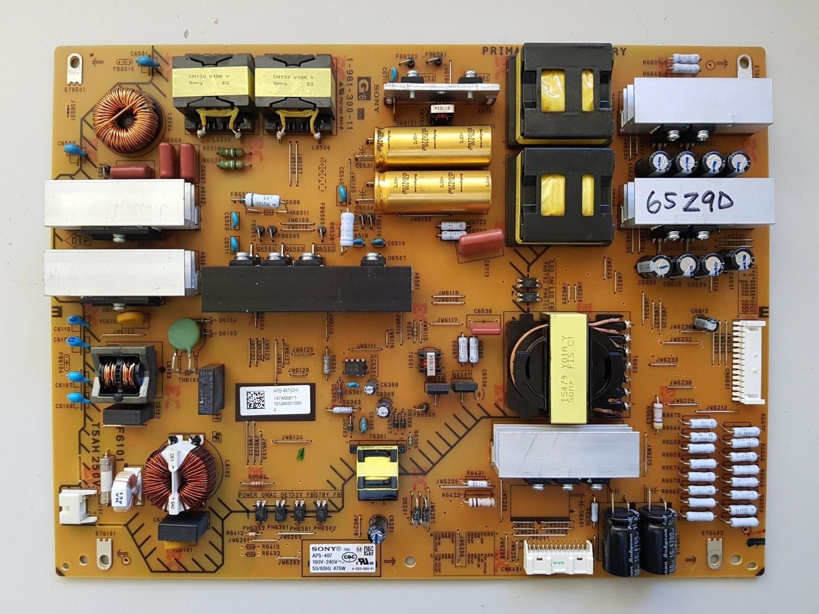 GENUINE SONY 65Z9D POWER SUPPLY BOARD 1-981-300-11 G6 147466811 APS-407(CH)