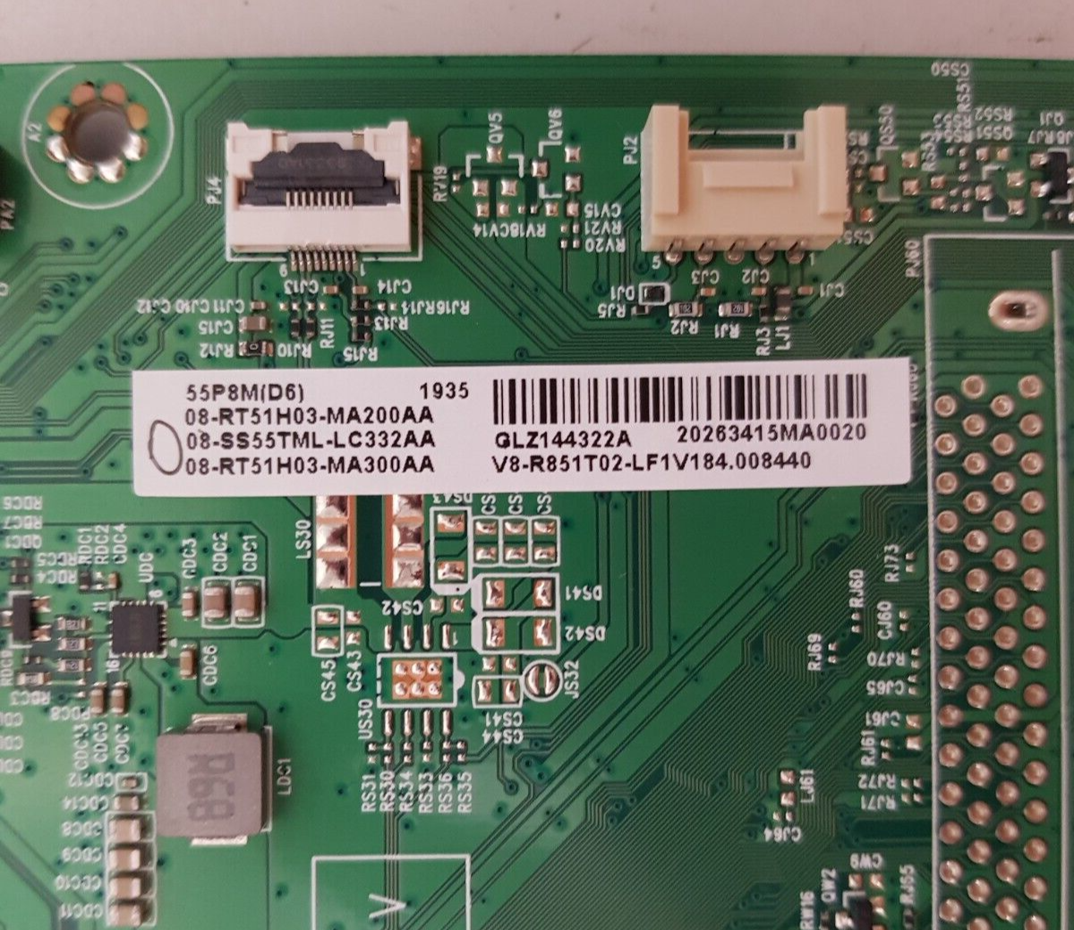 GENUINE TCL 55P8M MAIN BOARD (SINGLE LVDS) 40-RT51H1-MAD2HG 08-SS55TML-LC332AA