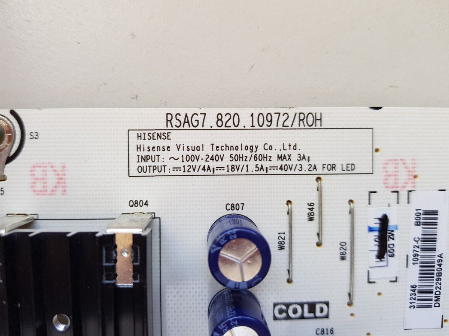GENUINE HISENSE 65U7HAU POWER SUPPLY BOARD RSAG7.820.10972