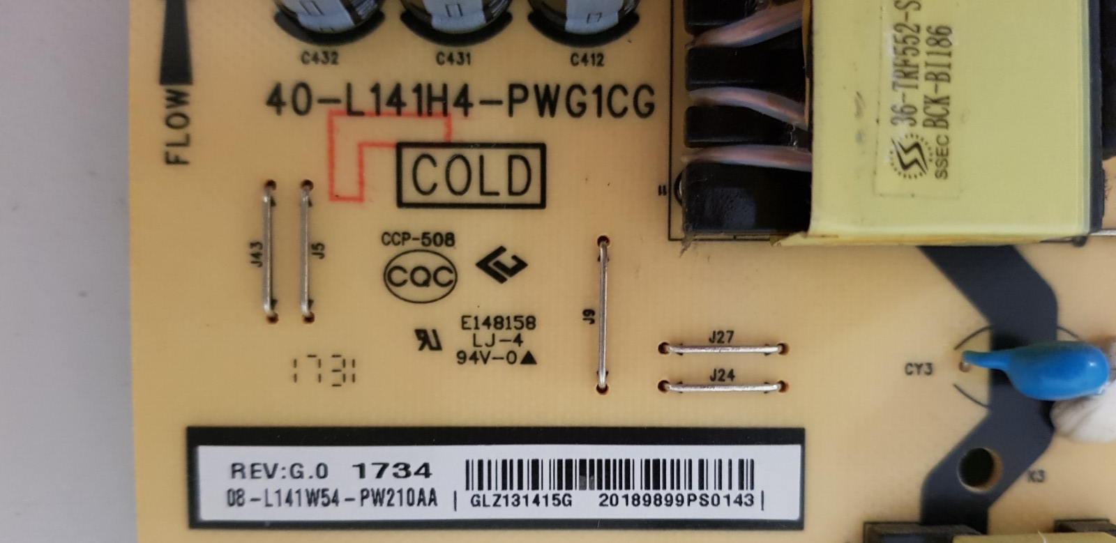 GENUINE TCL 55C2US POWER SUPPLY BOARD 40-L141H4-PWG1CG 08-L141W54-PW210AA