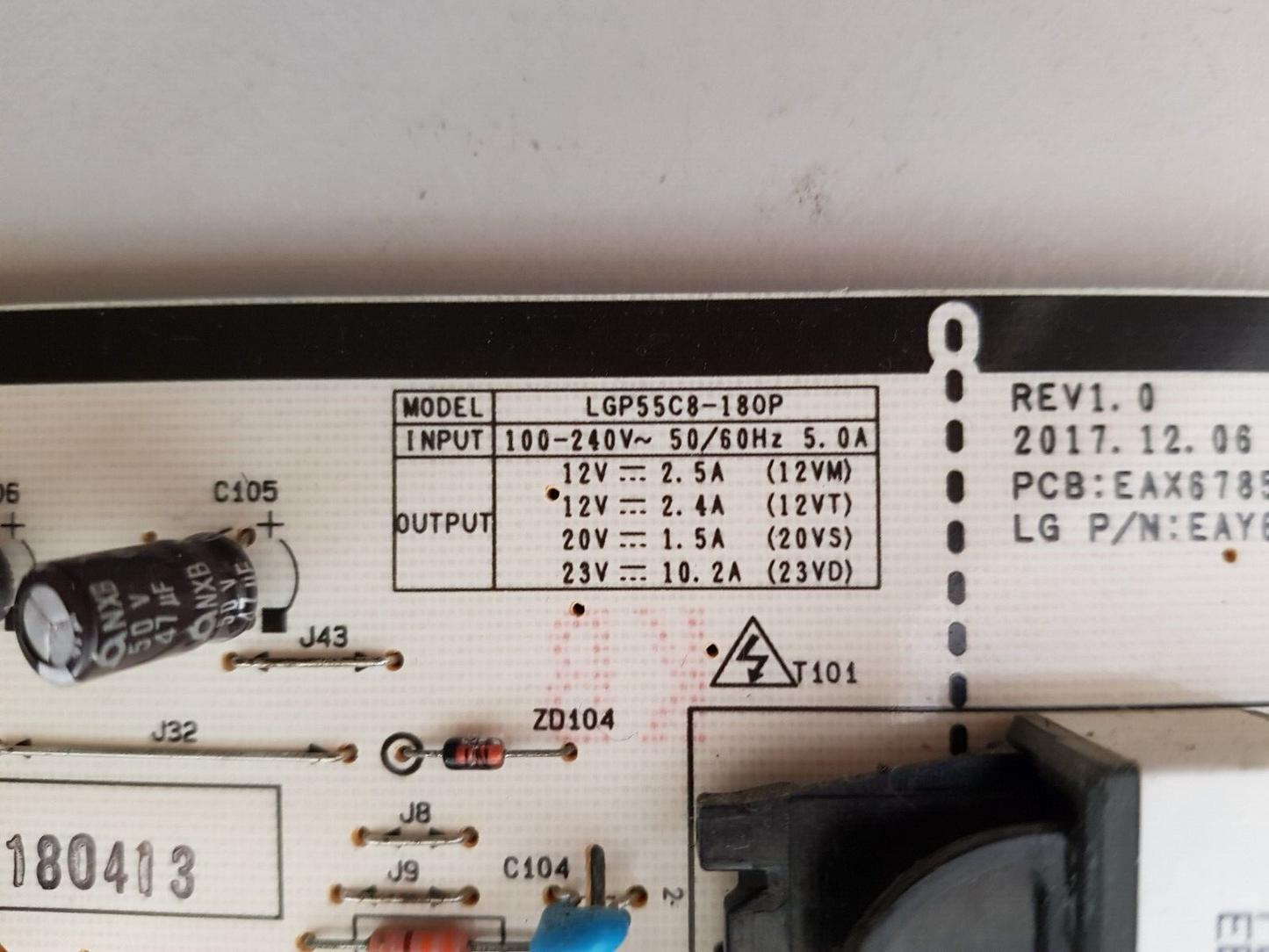 GENUINE LG OLED55C8PTA POWER SUPPLY BOARD EAY64749001 LGP55C8-18OP EAX67858001