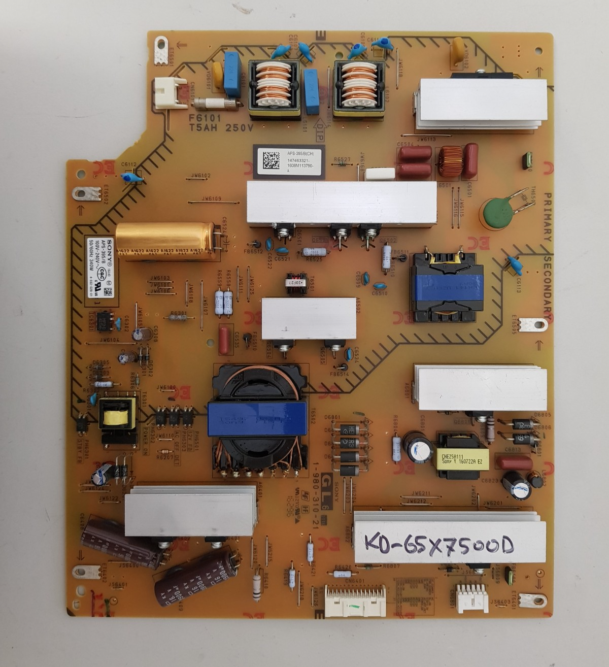 GENUINE SONY KD 65X7500D POWER SUPPLY BOARD 1-980-310-21 147463321 APS-395/B GL6